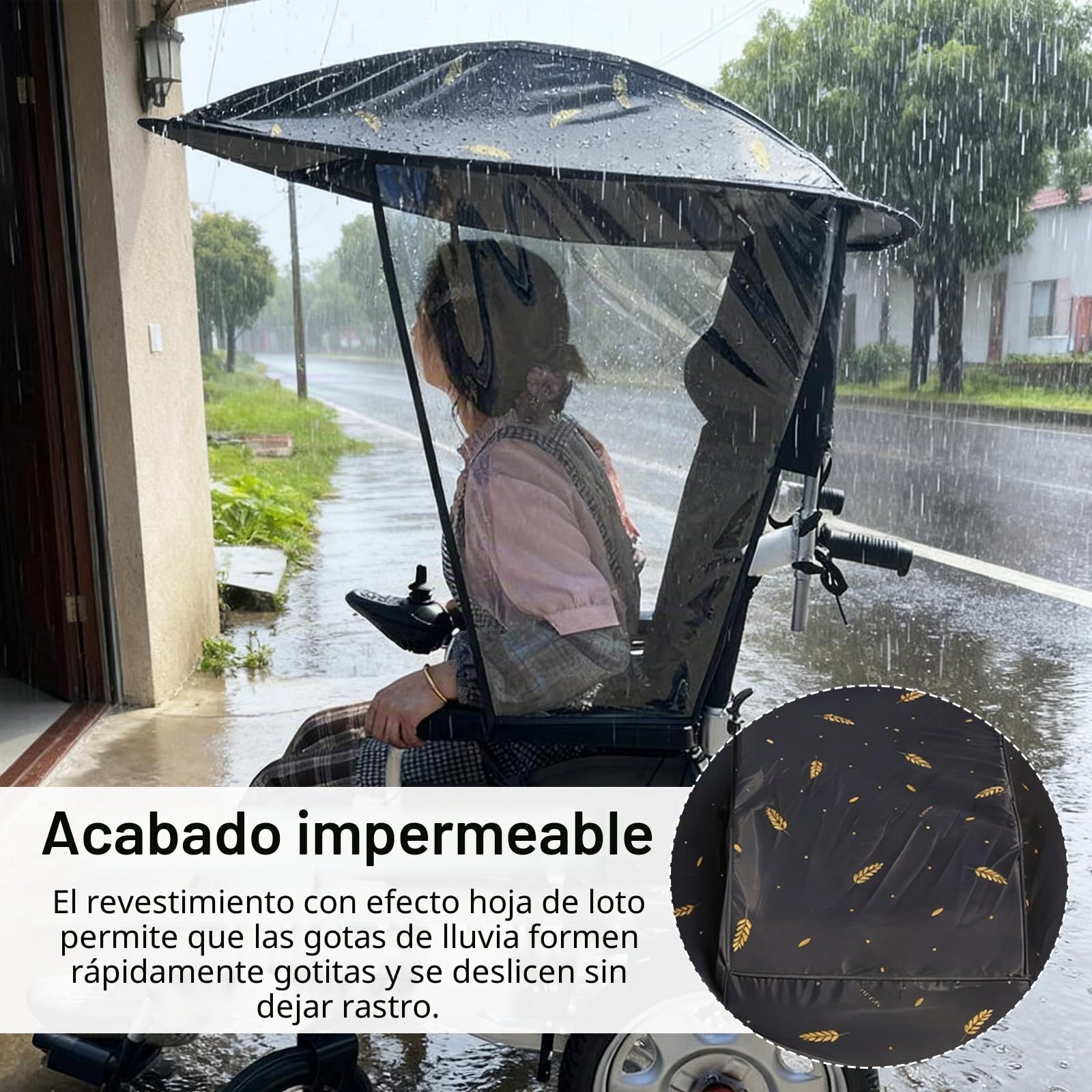 Toldo para Silla de Ruedas Eléctrica, Ajustable Protección Solar y Lluvia, Resistente al Viento, Impermeable, Antirayos UV, Fácil Instalación Compatible con Sillas Manuales y Eléctricas