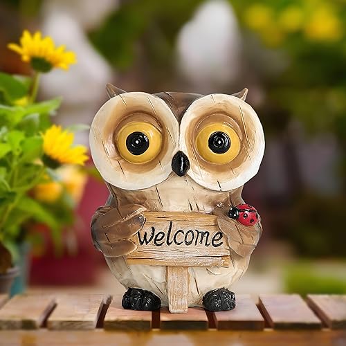 Miniatura 4 de Estatuas de búho para decoración de jardín, bonita figura con letrero de bienvenida, decoración de porche, césped, patio, exterior, interior, hogar,