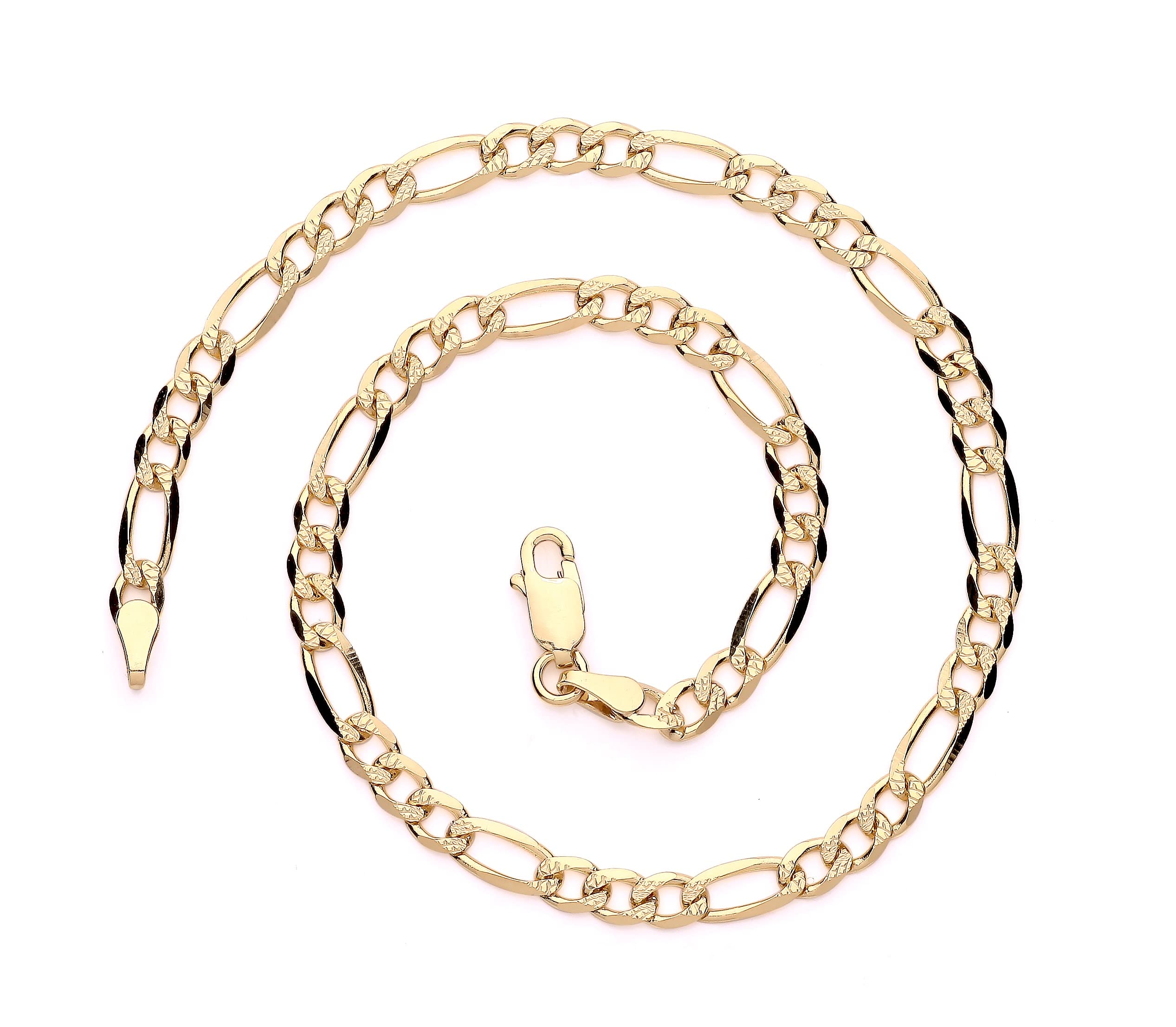 9ct Yellow Gold on Silver 10 inch Figaro Ankle Bracelet Anklet - Diamond Cut