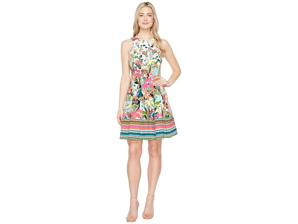

Maggy London Fiesta Flower Fit Flare Dress (Cream/Violet/Capri) Women's Dress