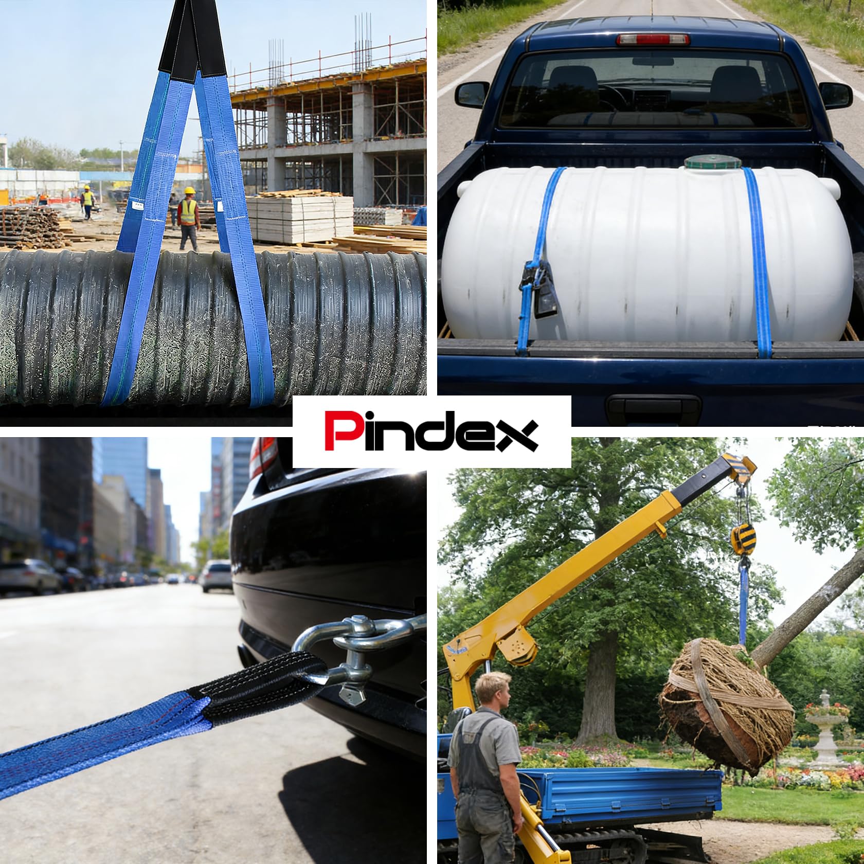 Eslinga Plana Doble Pindex 2 1.8 m 1000 kg, Eslinga de Elevación para Cabrestante, Grúa, Azul