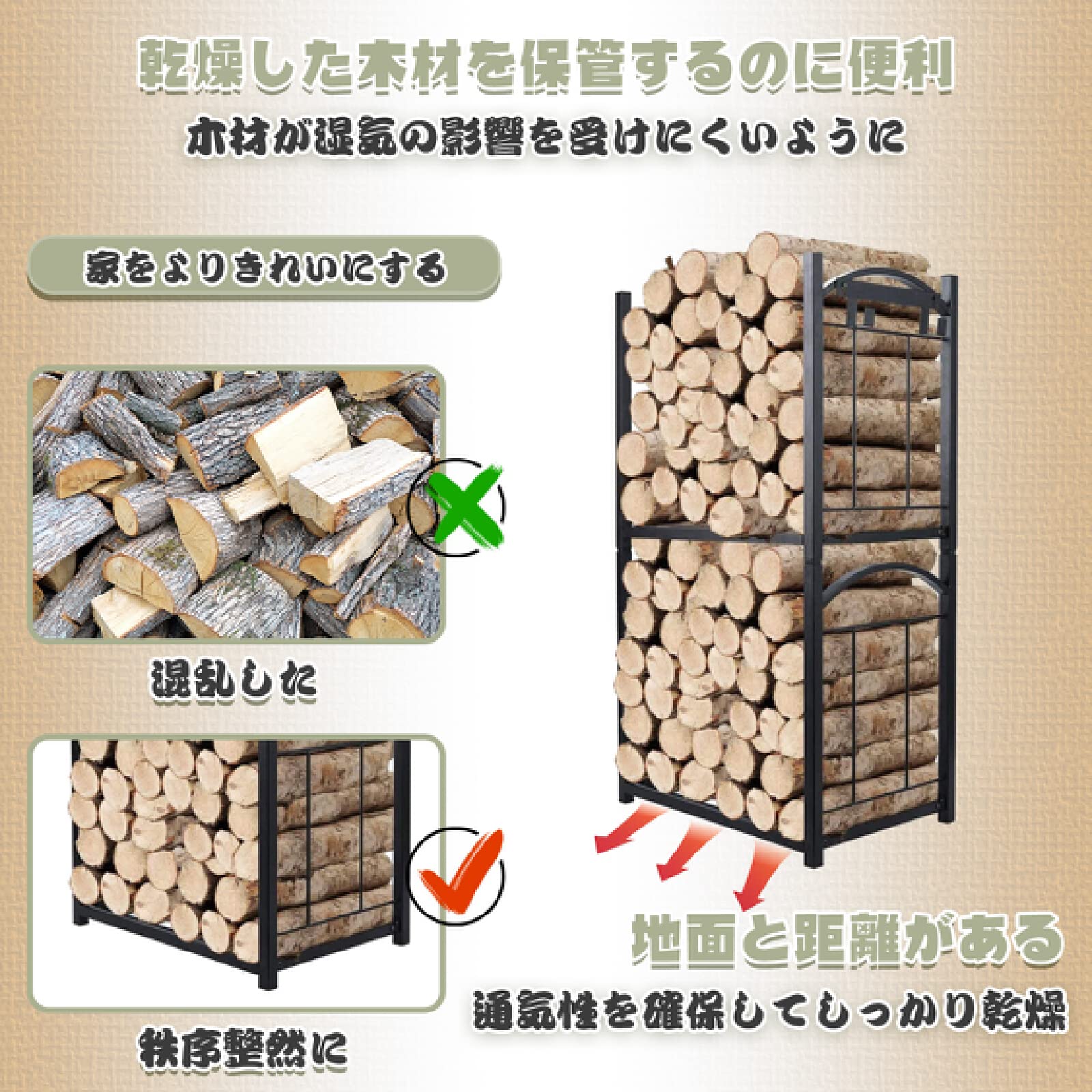Amazon | KUZRZNH 薪棚 薪ラック ログラック 2層 炭素鋼 薪らっ