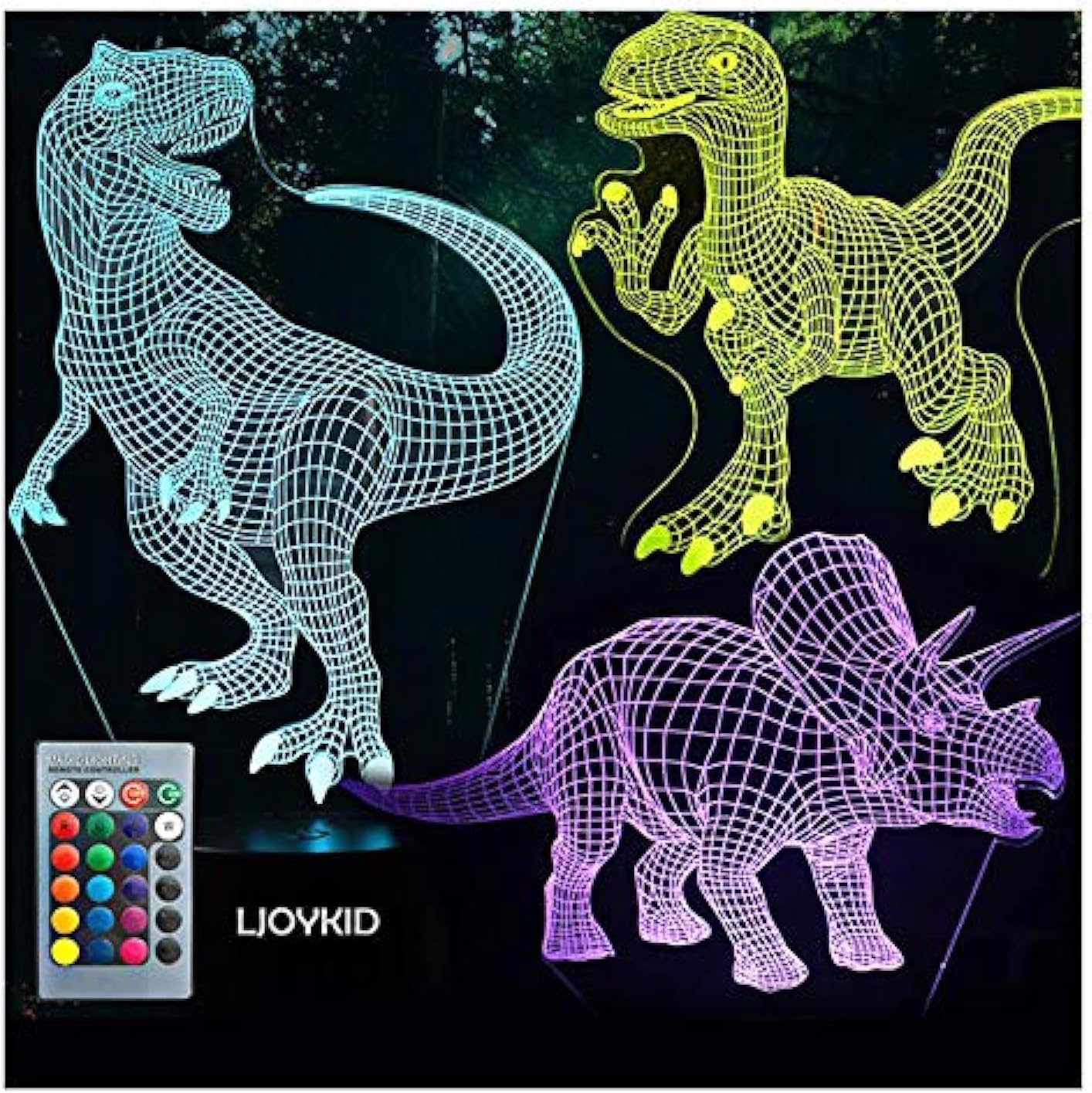 3D Dinosaur Night Light - 3D Illusion Lamp Three Pattern and 7 Color ...