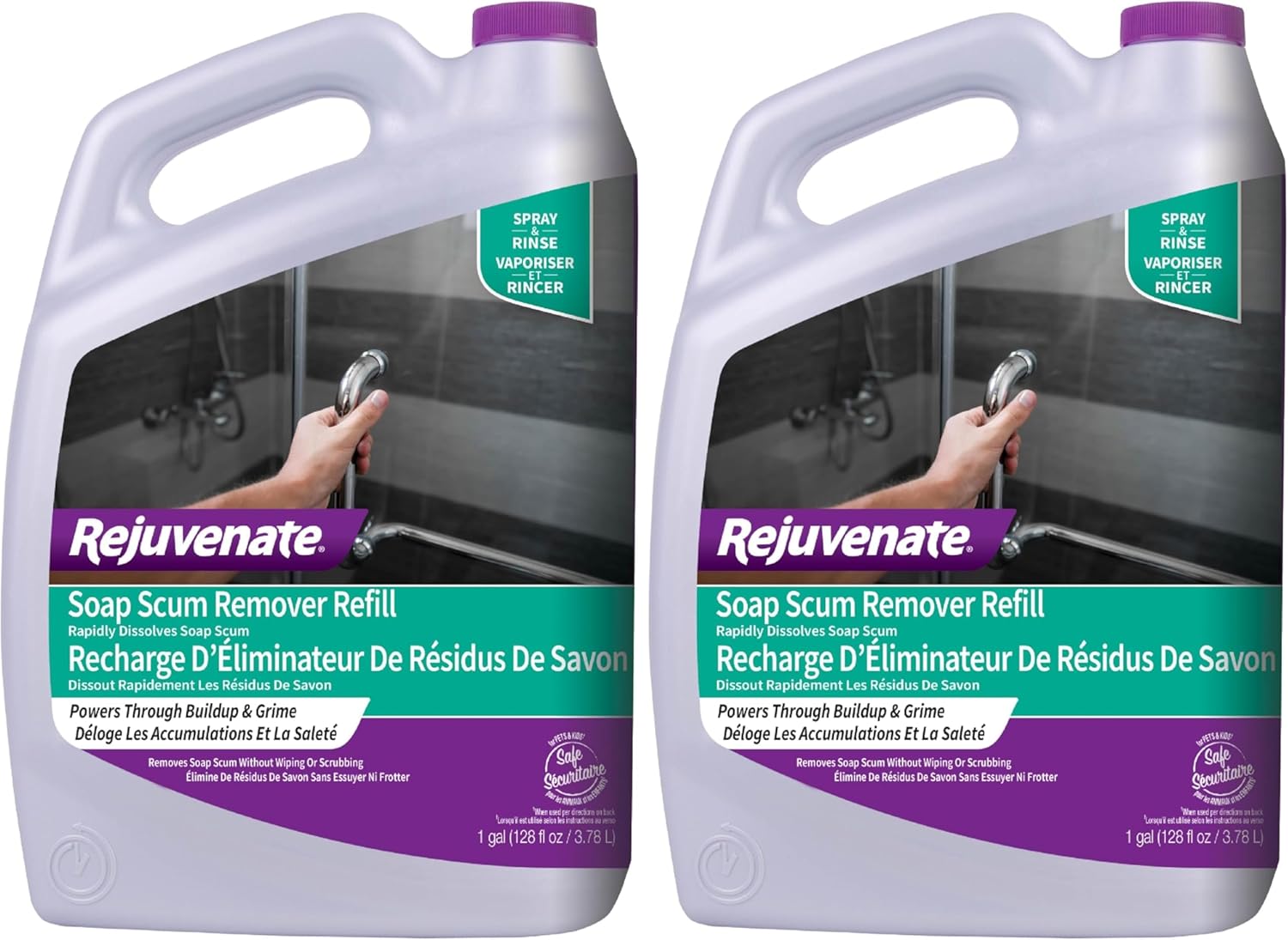 Rejuvenate Soap Scum Remover Refill Easily Dissolves Soap Scum Without Scrubbing, 1 Gallon (Pack of 2)