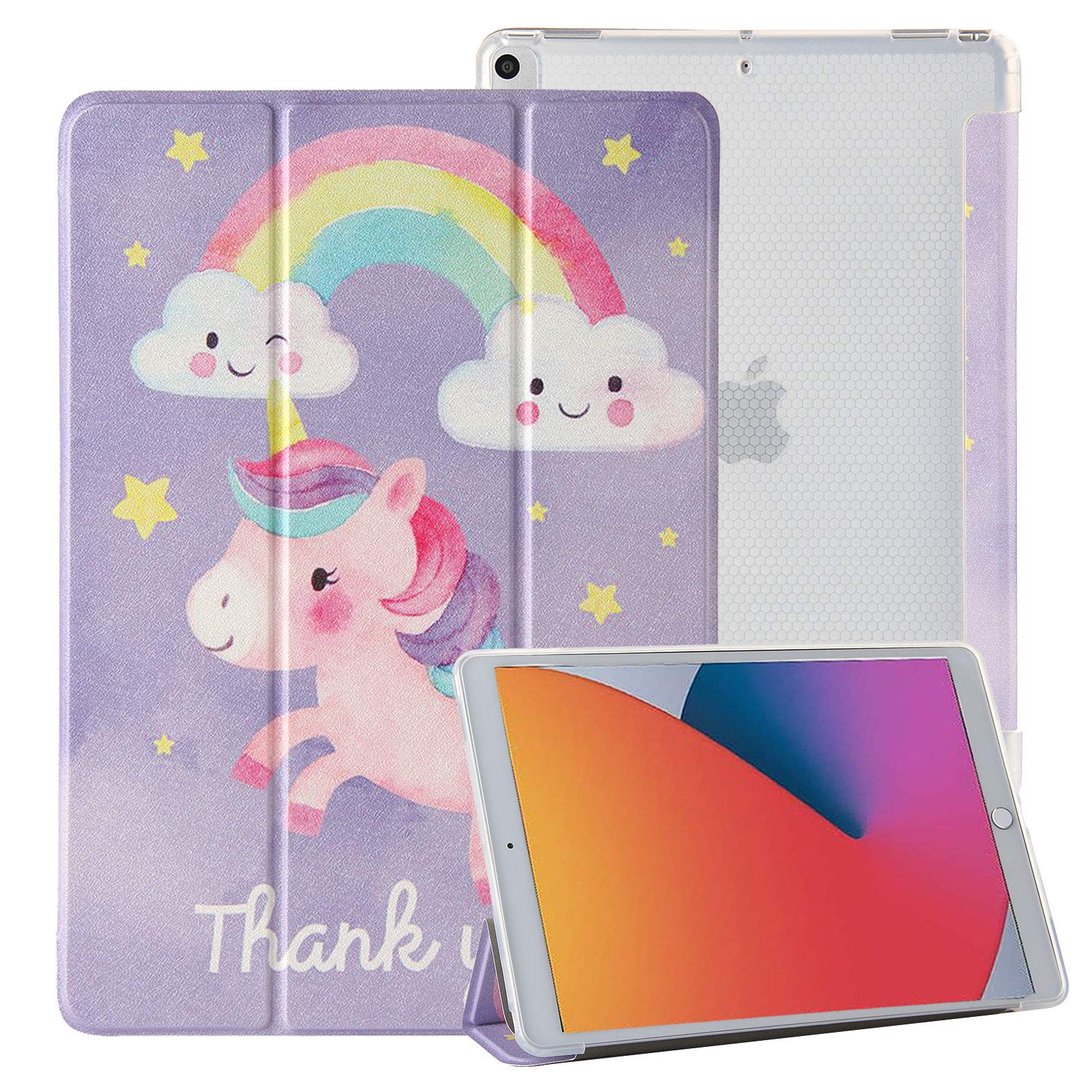TiKeDa Kids Girls Case for iPad 8th and 7th Generation 2020/2019 10.2-Inch ,Rainbow Unicorn Smart Slim Case Soft Crystal Translucent Shell Cover for iPad 8/7 Gen (Rainbow Unicorn)