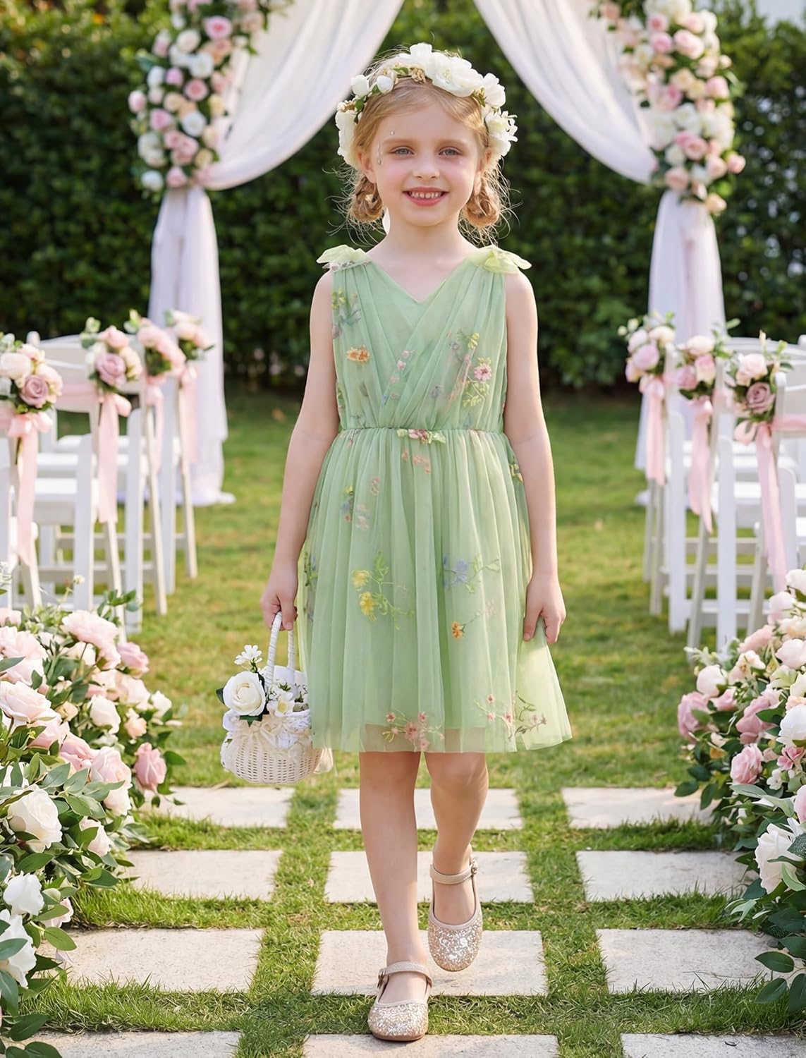 Arshiner Tutu Tulle Dress for Toddler Girls Bowknot Sleeveless Flower Birthday Princess Party Summer Dresses