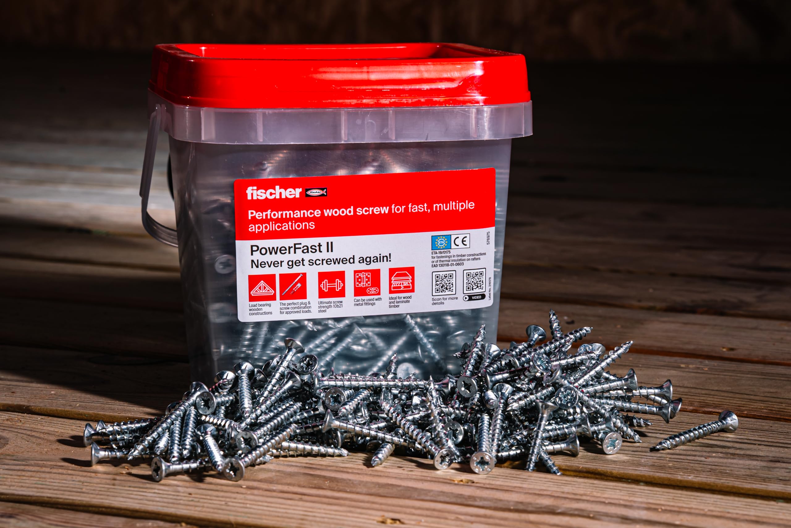 Fischer Blue 576982 Fpf Power-Fast Ii 6.0 X 80Mm Chipboard Wood Screws, Countersunk Head With Phillips, Part Threaded, Passivated, Box Of 260