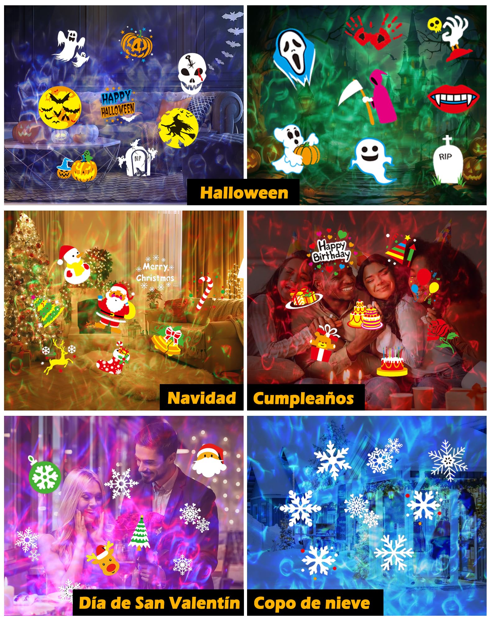 Proyector Navidad Exterior, Luces Proyector Navidad de 12 Diapositivas, Luces Halloween Decoracion, con Control Remoto, para Halloween, Regalos, Fiestas, Boda