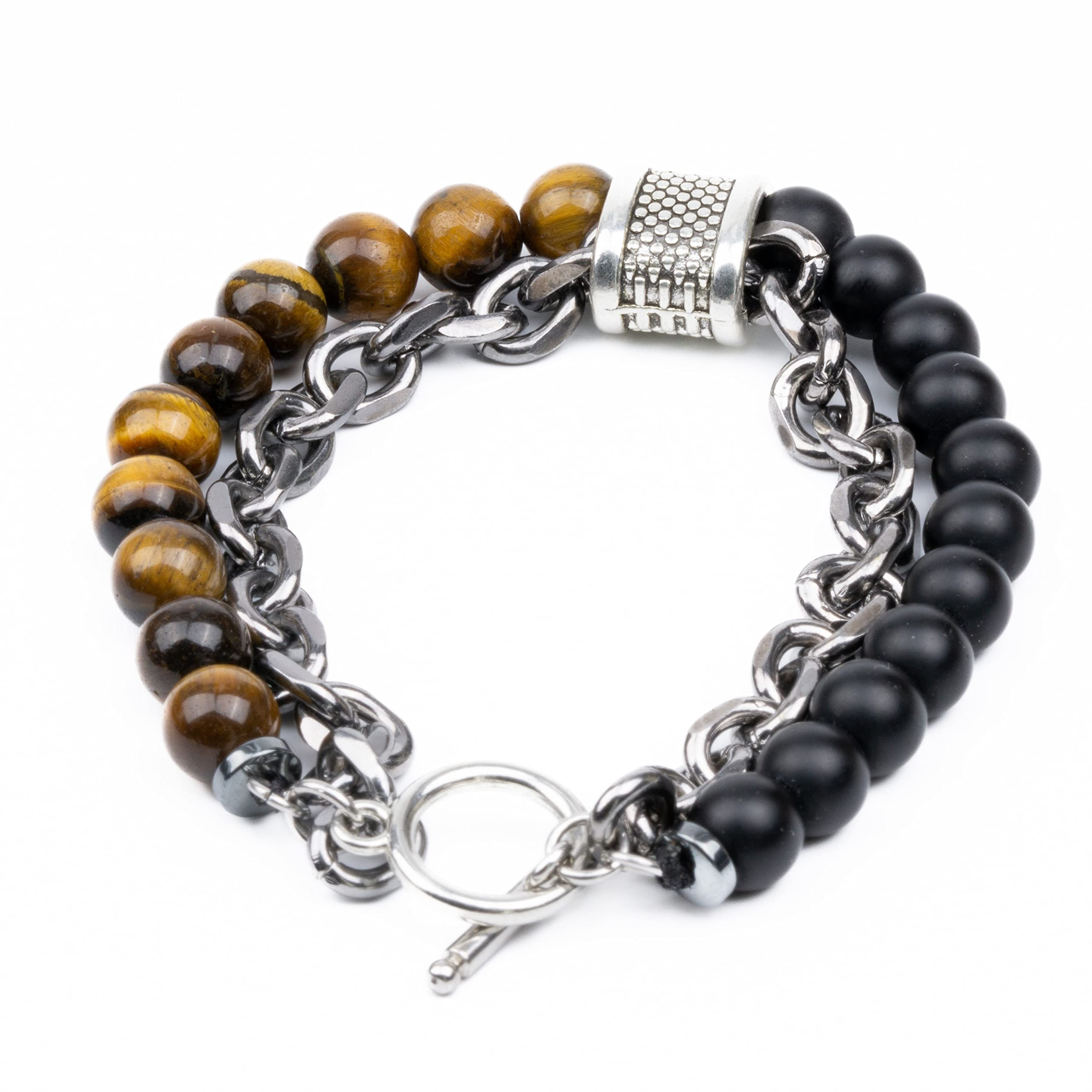 THE MEN THING BEADFUSION BROWN - Natural Beads Bracelet for Men - Become Money Magnet - Black Tiger Eye Stone Colorful 7 Chakra Energy Stretch Bracelet (8inch) (B0BM69NMBK) Amazon Price History, Amazon Price Tracker
