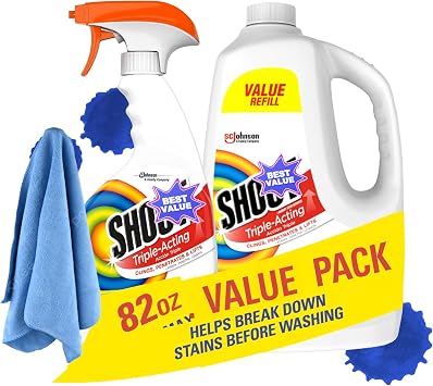 Shout Triple-Acting Laundry Stain Remover 60 fl. oz. refill + 22 fl. oz. trigger plus cleaning Towels
