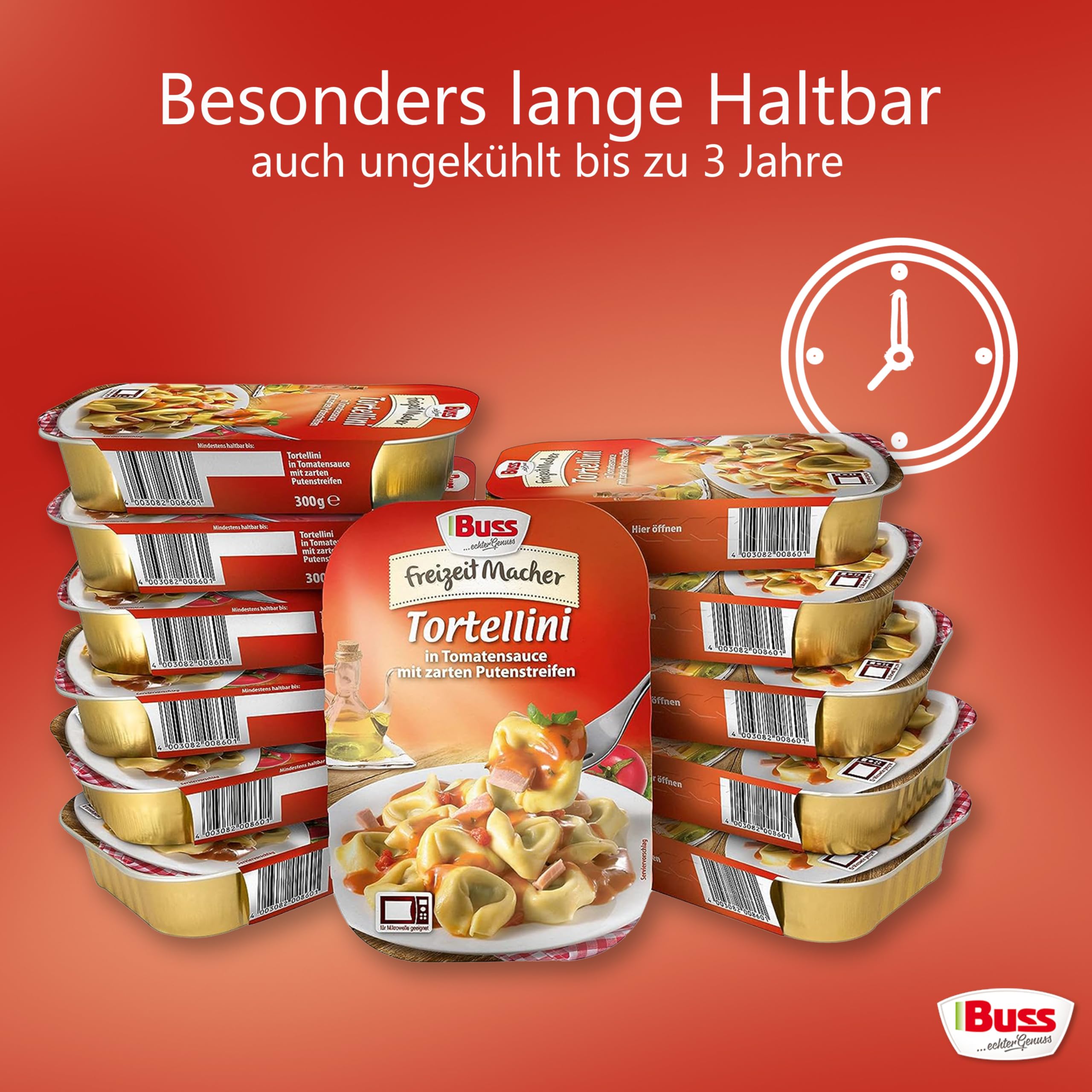 Buss Freizeitmacher - Leckere Tortellini in Tomatensauce - verfeinert mit saftigen Putenstreifen - 12 x 300 g (Packung mit 2)