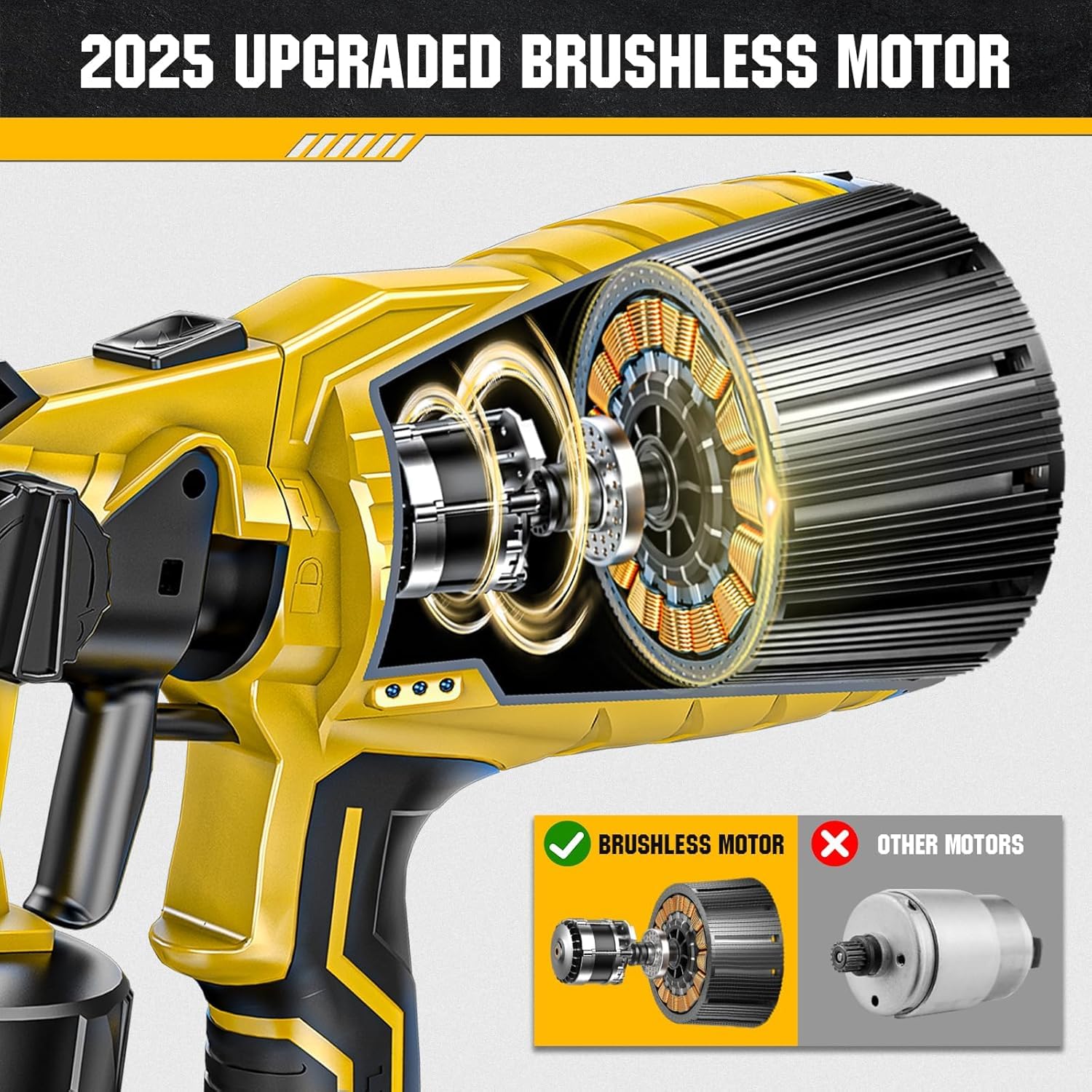 Gisam Pistolet a Peinture sans Fil, Pistolet Peinture Electrique avec 2 x 2Ah Batterie, 4 Buses & Réservoir de 1000ml pour Peinture Murale Intérieure & Extérieure (2-avec 2 Batterie)