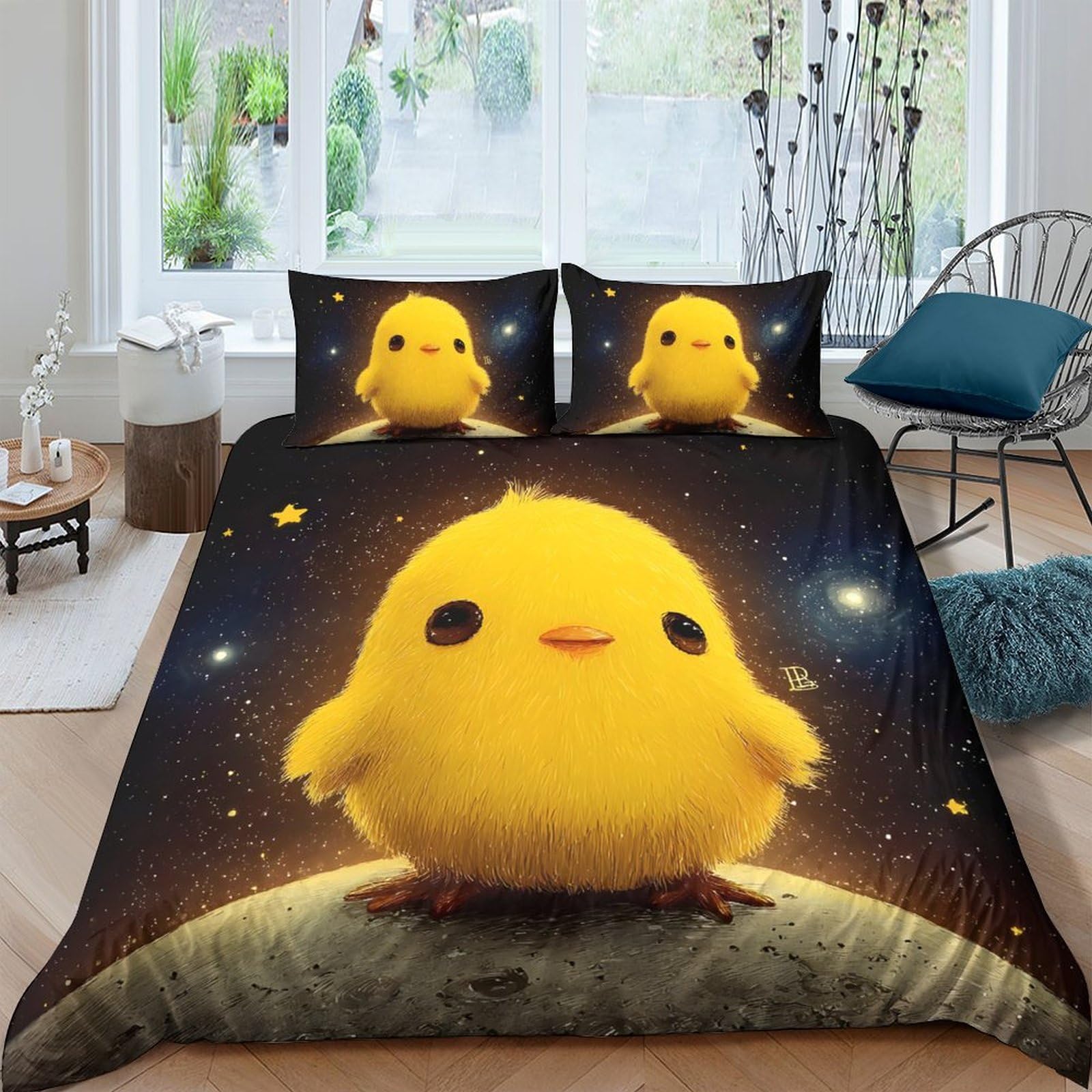 Ctjqhvkz Style-2 3D Printed Cute Yellow Chick Fitted Sheet Microfiber Soft Non Slip Cartoon Bird Mattress Cover For Bedroom Dorm Room Decor Single（135X200cm）