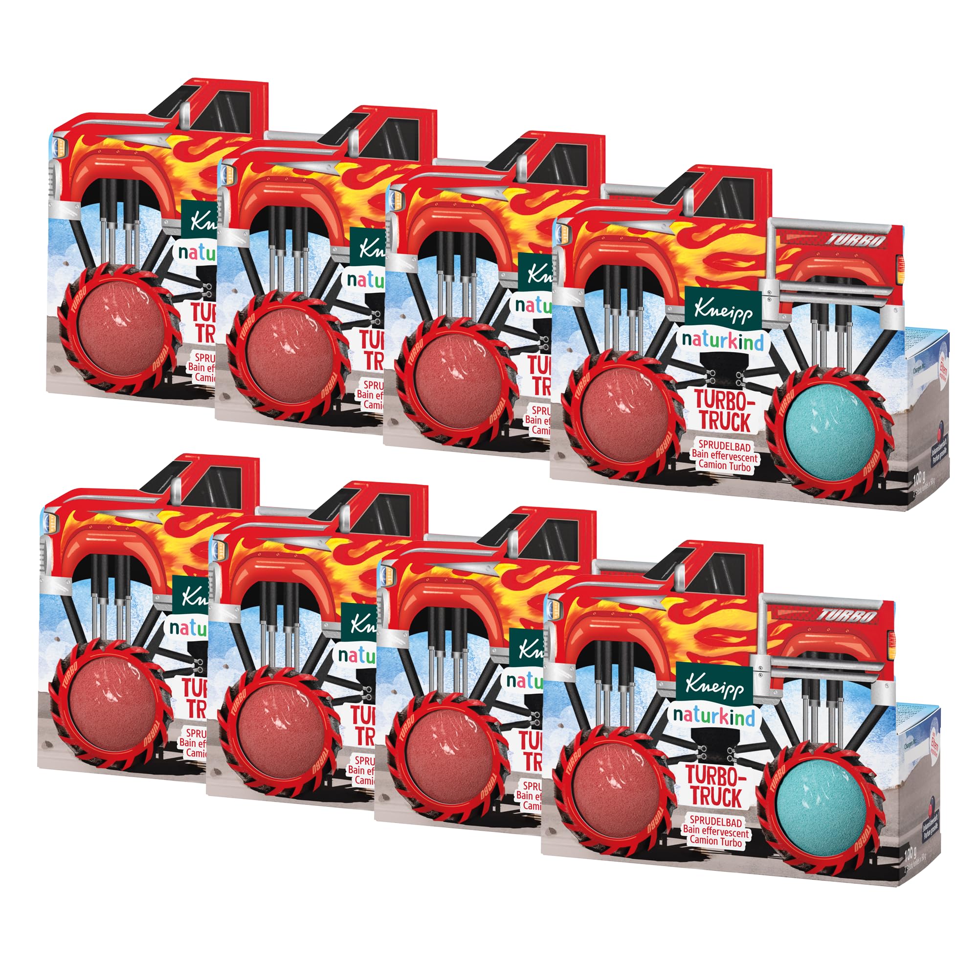 Kneipp naturkind Turbo-Truck Sprudelbad - Badebombe mit Johannisbeerduft - Actiongeladener Badespass für Kinder ab 3 Jahren - 8 x 100 g