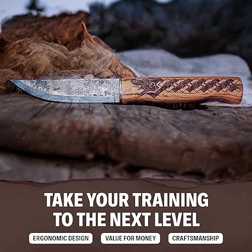 Miniatura 5 de Condor Herramienta y cuchillo, cuchillo de dragón nórdico, hoja de 4 pulgadas, mango de nogal americano quemado, funda de cuero