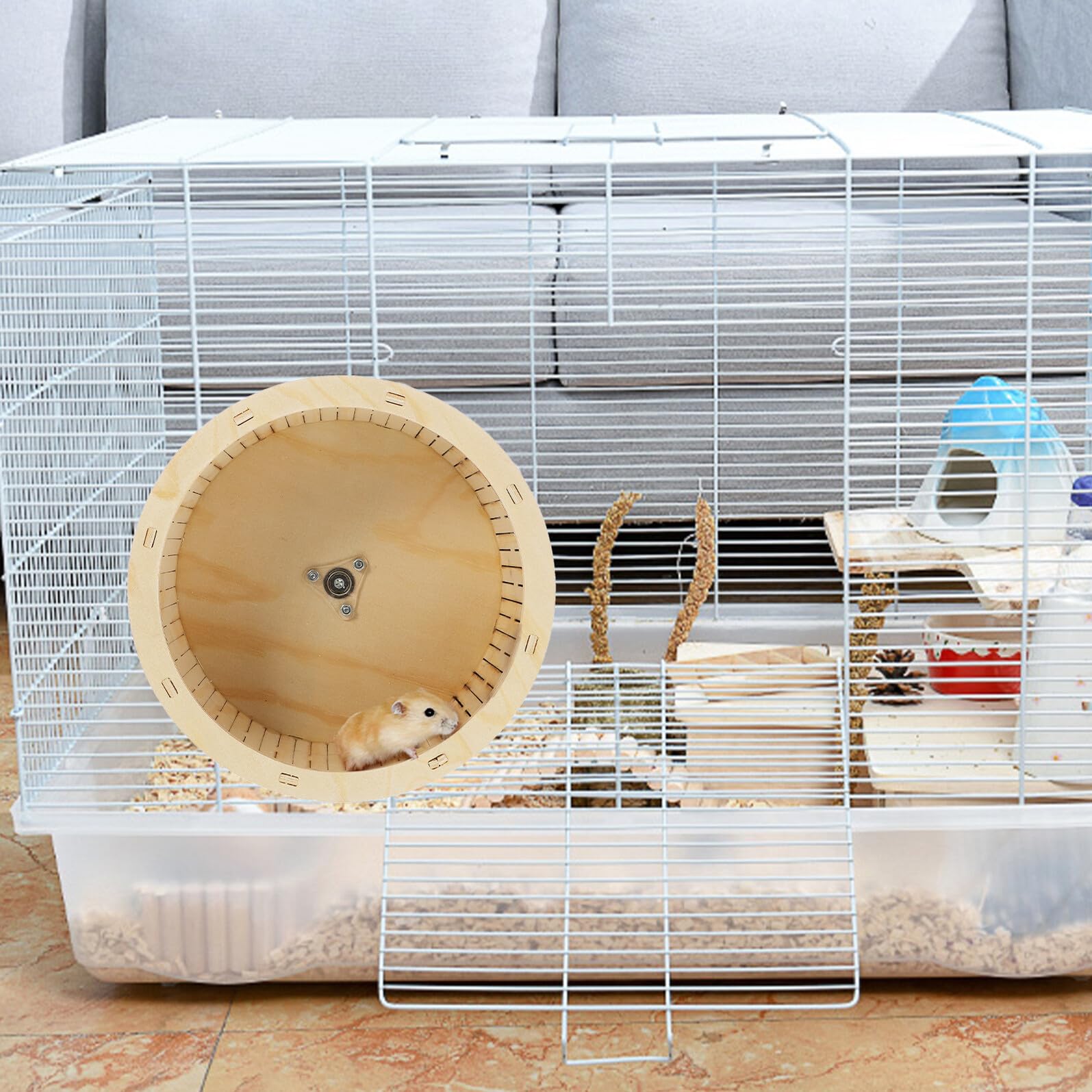 VALICLUD Roue en Bois pour Hamster Silencieuse de 22 CM Roue d'exercice pour Cage à Hamster Naturel pour Chinchilla et Petits Rongeurs Accessoire Anti-Stress Solide