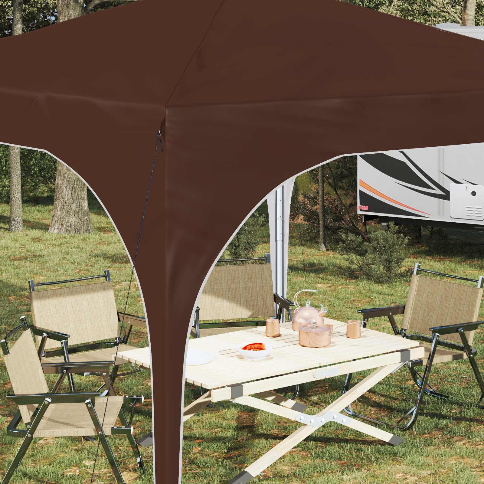 Namiot imprezowy Pop-up, brązowy, 290 x 290 x 245 cm, składany namiot ogrodowy, pawilon ze stabilnym stelażem stalowym, ochrona przed promieniowaniem UV i deszczem, idealny do aktywności na