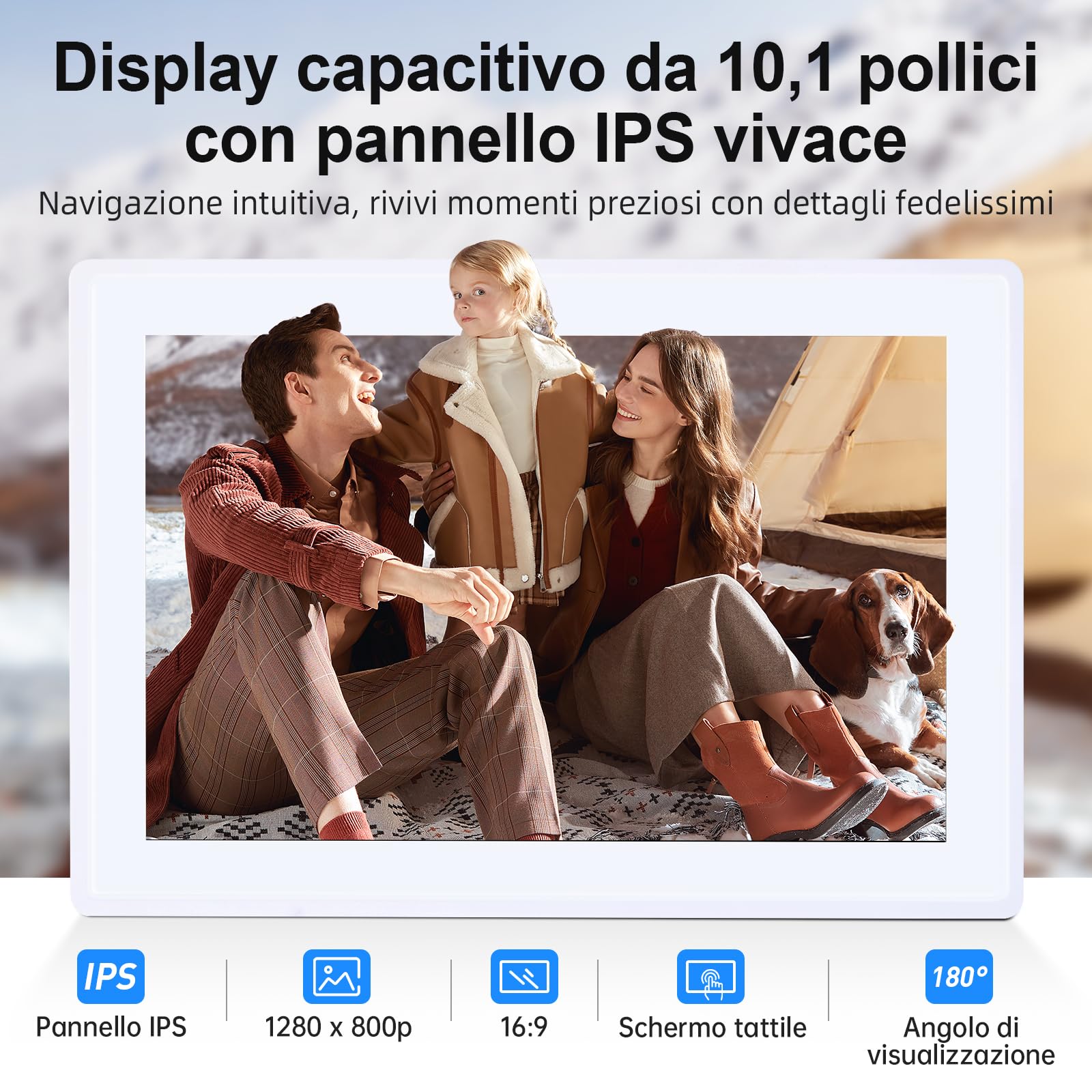Cornice Digitale Foto, Rollei Smart Frame WiFi 100 10,1 Frameo Portafoto Digitale 32GB 1280x800 Schermo Tattile IPS Condivisione Istantanea di Foto e Video Bianco Cornice-Digitale-Foto-Frameo-WiFi