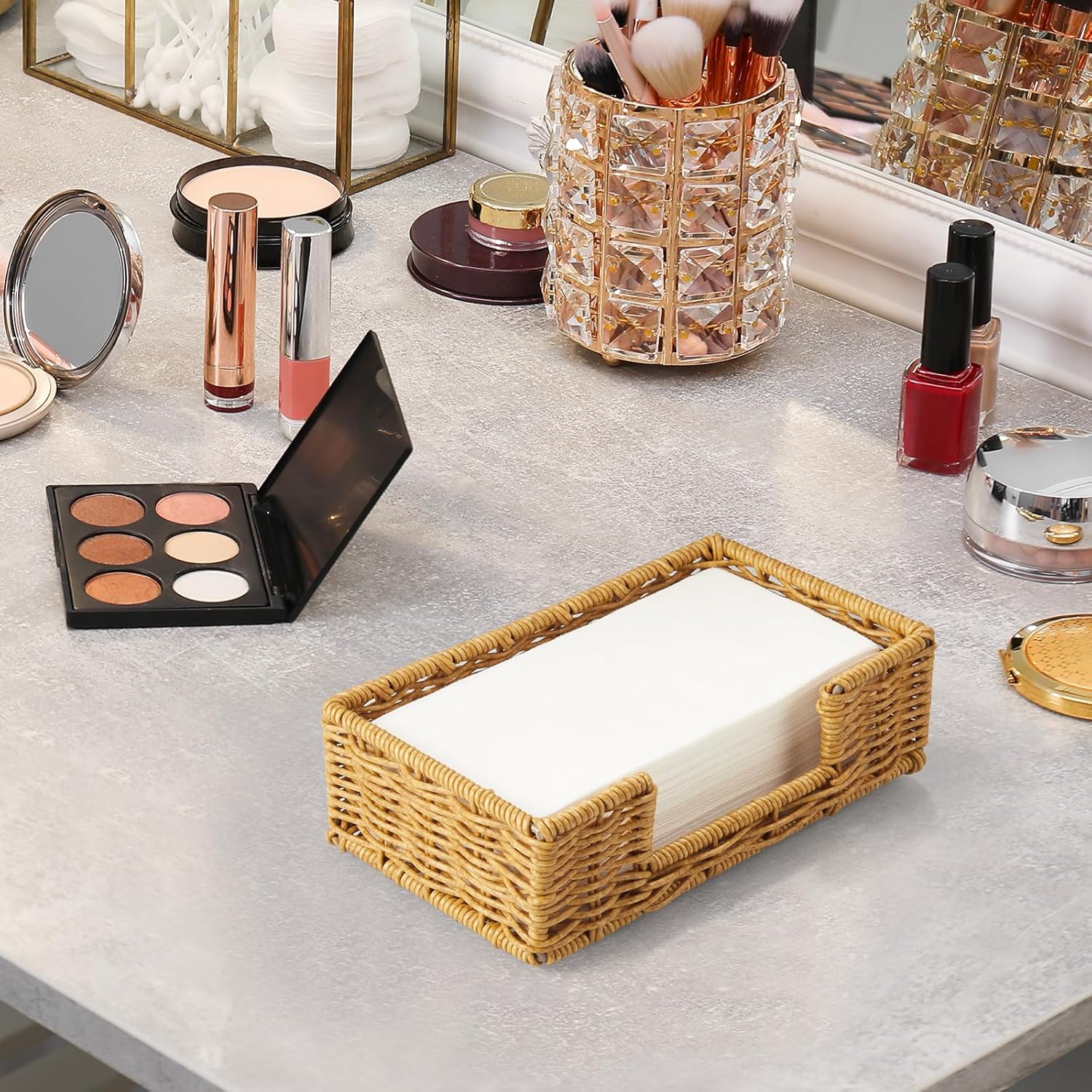 Napkin Holder for Bathroom, Woven Wicker Synthetic Rattan Guest Towel Holder Tray, Disposable Paper Hand Towel Holder for Bathroom Accessories, Dinner Napkin Holder for Kitchen Table Party - Image 7