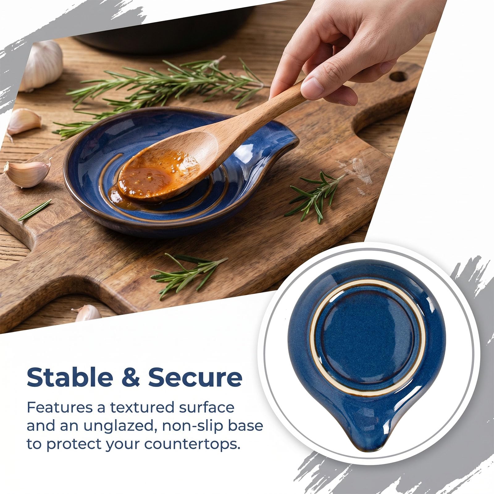 Soporte De Cuchara Para Cocina,Reposa Cucharas De Cerámica,Soporte De Cucharas De Cerámica Con Patrón,Posacucharas Resistente Calor, Puede Colocar Cuchara O Pinzas,Lavavajillas