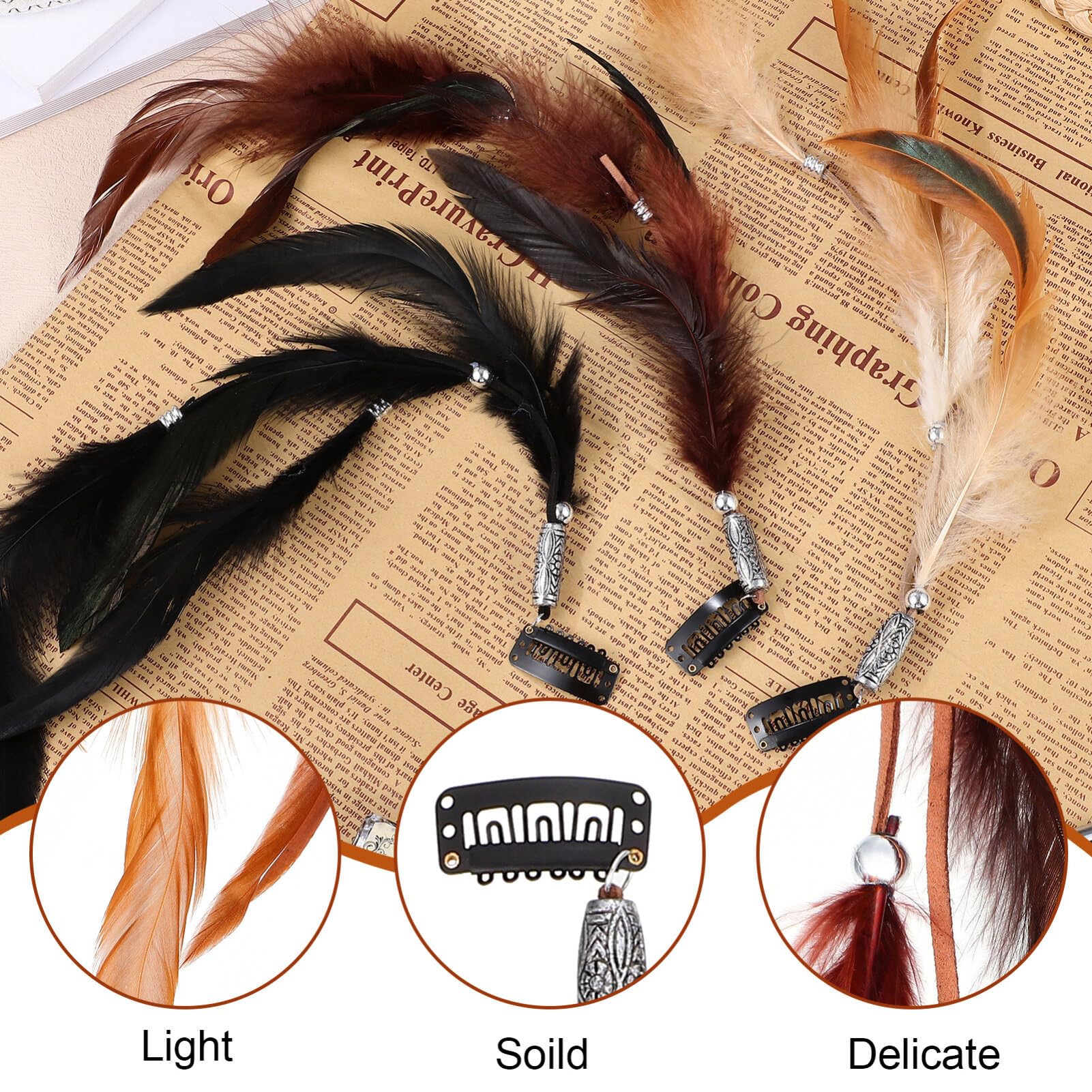 Extensions de Cheveux à Clips en Plume, Lot de 6, Rétro