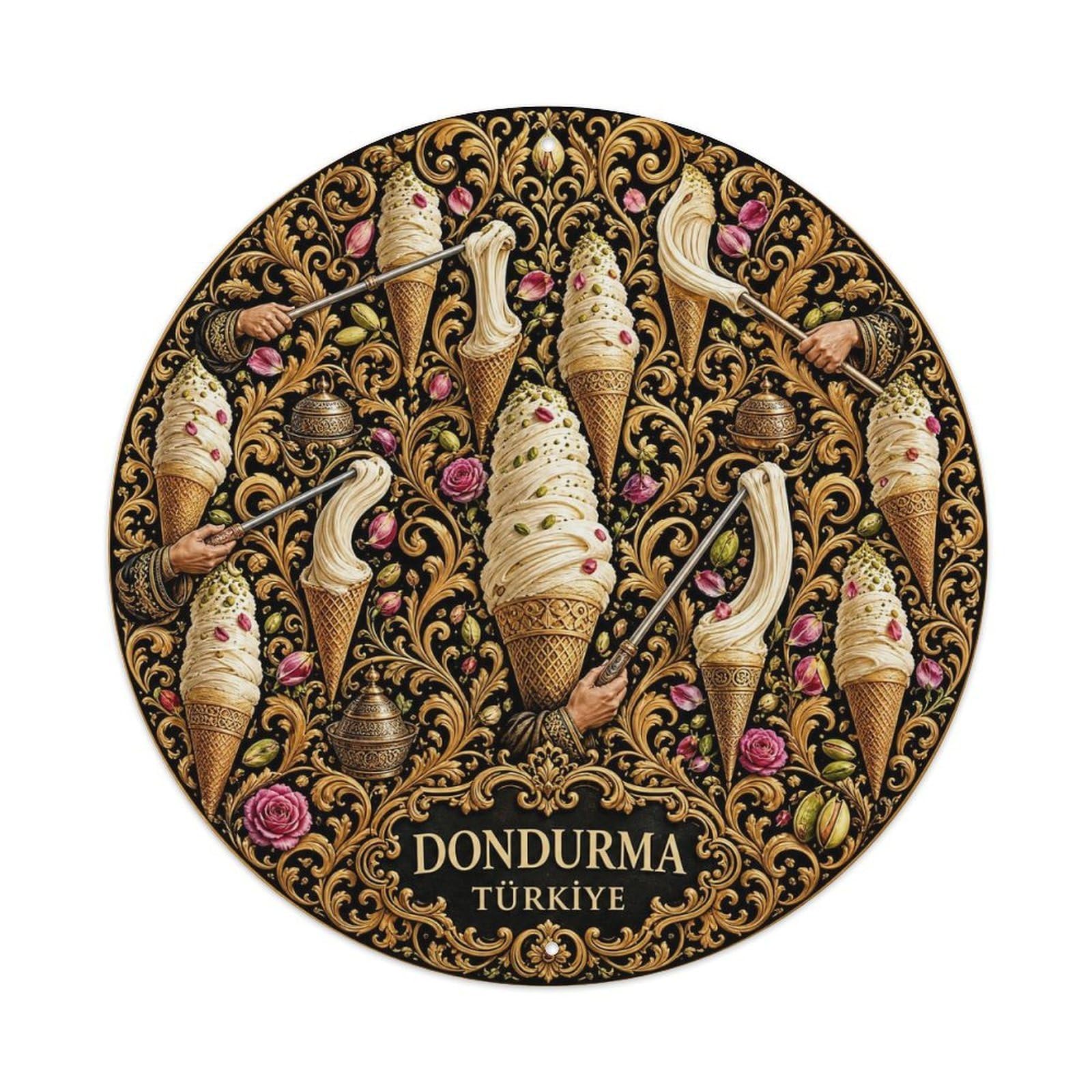 Midnight Black Turkish Ice Cream Arabesque Motif Metal Tin Sign