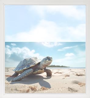 GRAZDesign Fensterfolie Blickdicht Sichtschutz, Sichtschutzfolie Fenster, Glastüren, Duschkabine, Milchglasfolie Bedruckt mit Motiv Schildkröte am Strand 90x57cm