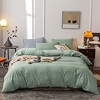 Vista 27 de Janlive - Juego de funda de edredón de algodón lavado, ultra suave 100% algodón, color sólido, funda de edredón con cierre de cremallera - 3 piezas