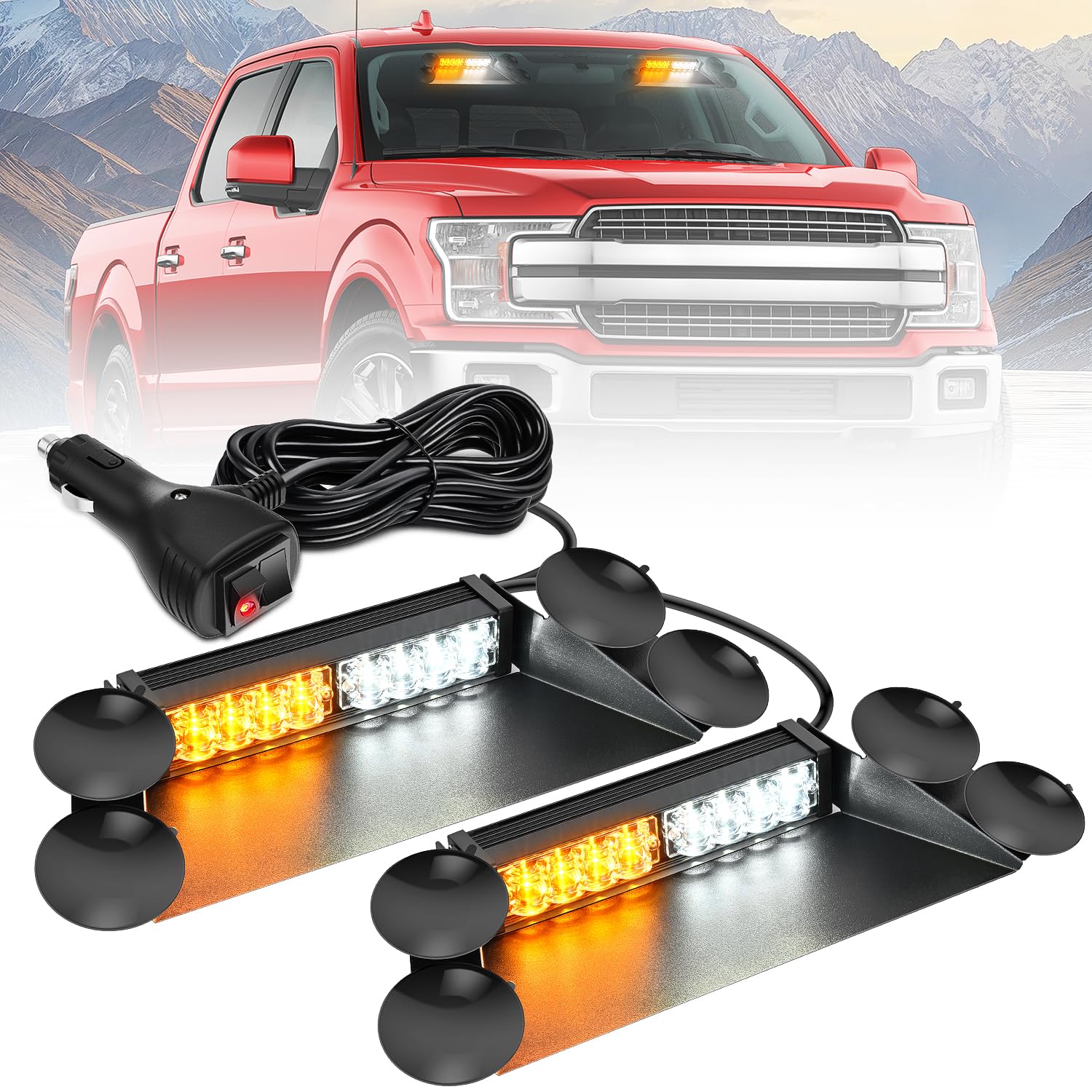 Nilight 16LED Amber White Dash Strobe Light Cigarette Lighter Plug