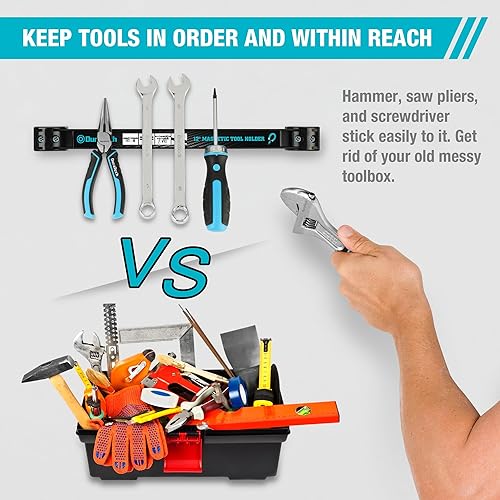 Miniatura 6 de DURATECH Paquete de 4 tiras magnéticas para herramientas de 12 pulgadas, barra magnética de herramientas resistente, organizador de herramientas
