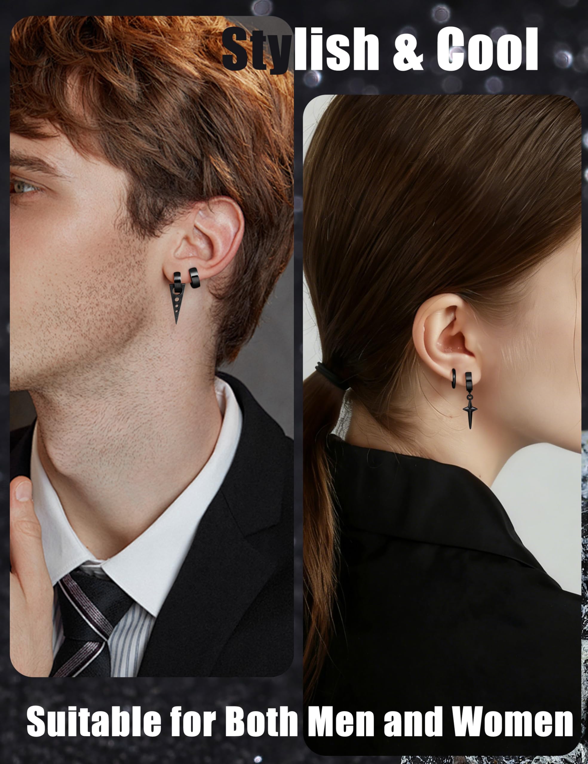 Diamday 25 Pezzi Clip Orecchini per Uomo Acciaio Inossidabile Croce Catena Orecchini Dangle Nero Huggie Cerchio Orecchini Non Pierced Punk Gotico Kpop Orecchini Set