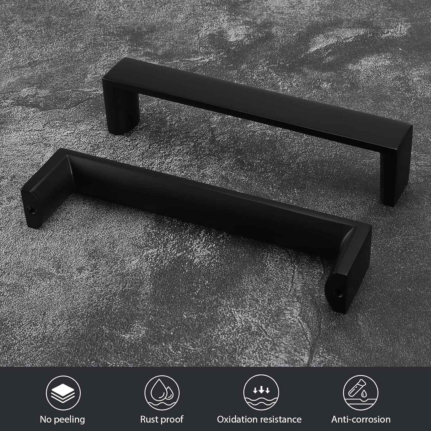 homdiy 5 Pack Cabinet Handles Matte Black Cabinet Pulls 5 inch(128mm) Hole Center Square Kitchen Cabinet Pulls Drawer Handles for Dresser Cupboard Living Room