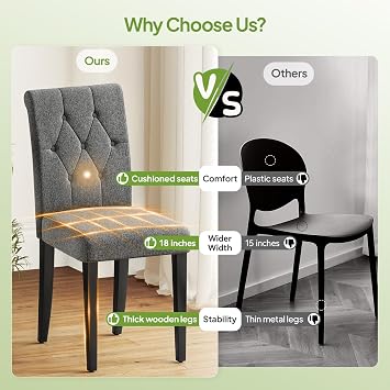 Welzona Upholstered Dining Chairs Set of 4, Button Tufted Parsons Dining Chair with Solid Wood Legs, Modern Fabric Side Chair for Dining Room/Kitchen/Restaurant/Hotel- Grey