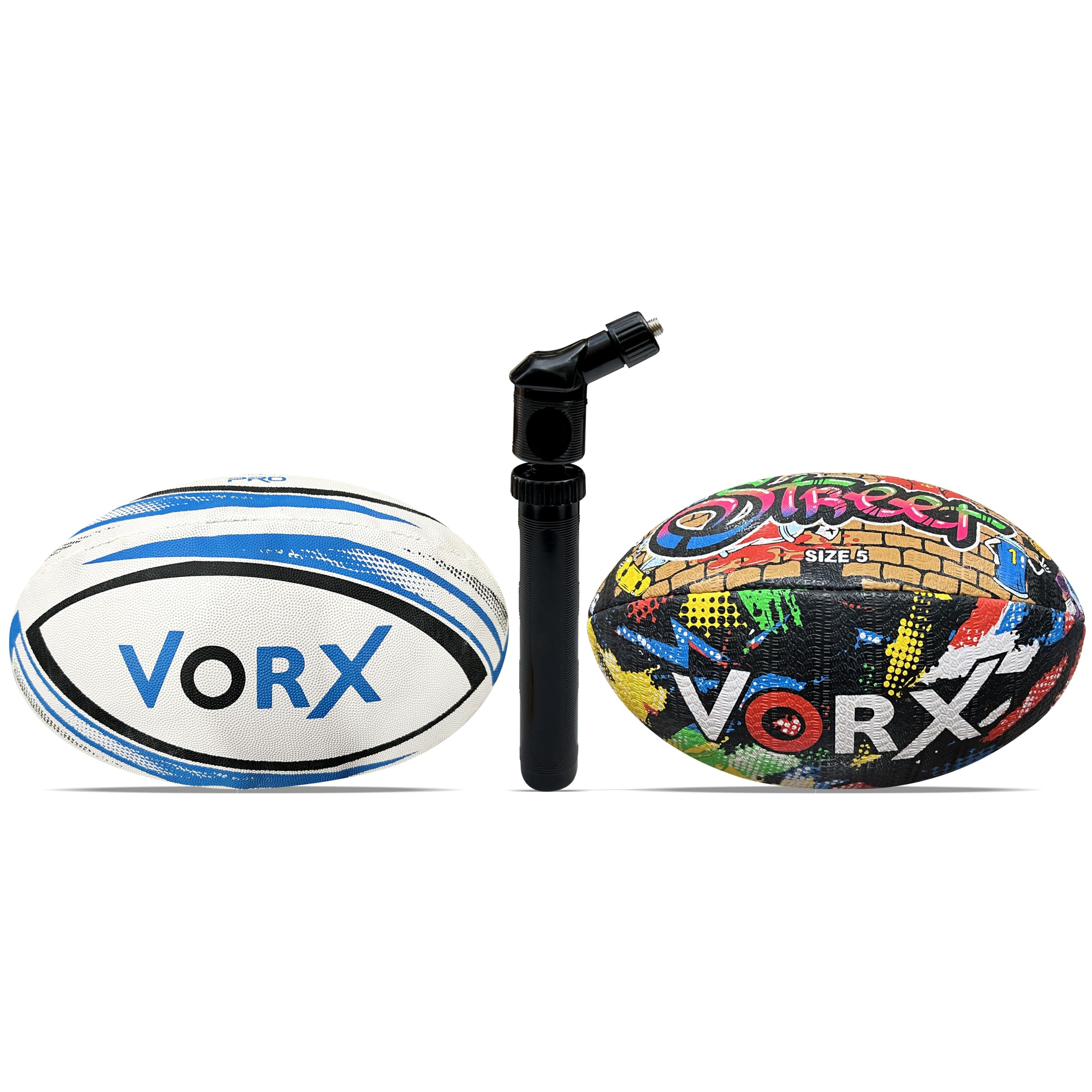 VORX Rugby Ball 2piece Size 5 Rugby Balls With Pump Pro Quality Robust Training Rugby Ball Street Ball For Adults & Kids 1% Of Sale Value Will Be Donated To Children’s Hospital.
