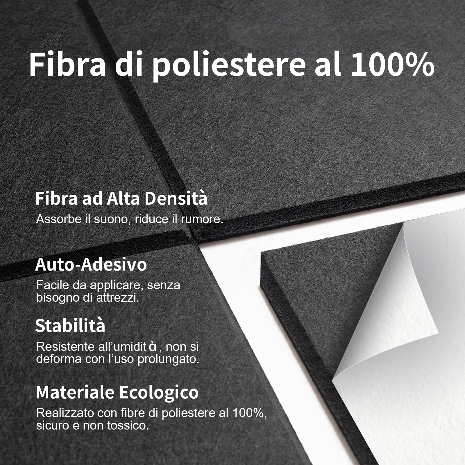 36 pezzi Pannello Fonoassorbente Quadrati Autoadesivi,Insonorizzazione Stanza,Copertura 3.24㎡,Alta Densità 230kg/m³ NRC 0.95, Pannelli Fonoassorbenti Decorativi,per Pareti e Porte,Sala Giochi