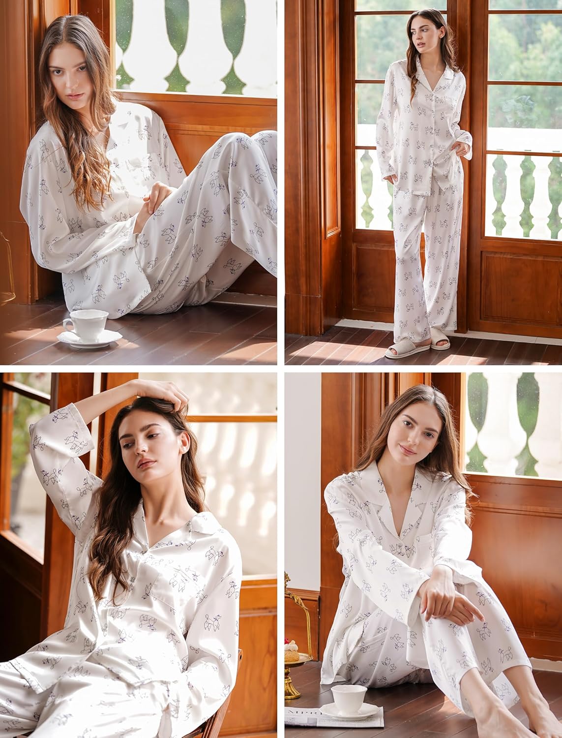 Satin Pajama Set for Women 2 Piece Long Sleeve Button Up Silky PJ Sets Loungewear Soft Satin Sleepwear with Pocket - Image 6