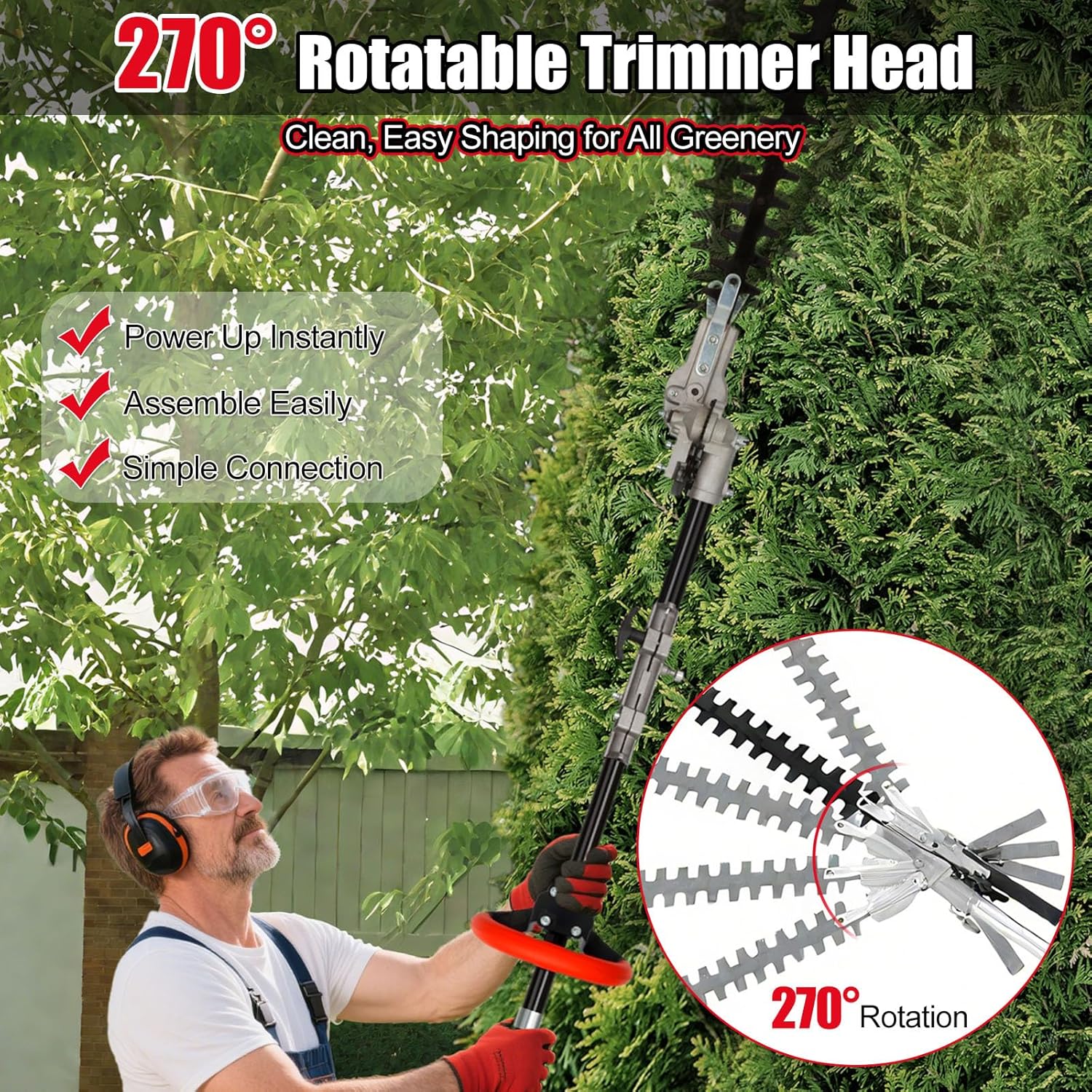 6-in-1 Gas Weed Wacker with Hedge Trimmer, 52CC 2-Stroke String Trimmer/Weed Trimmer/Brush Cutter/Edger, Weed Eater Gas Powered with Extension Pole – Weed Trimmer for Lawn & Garden Care, Orange