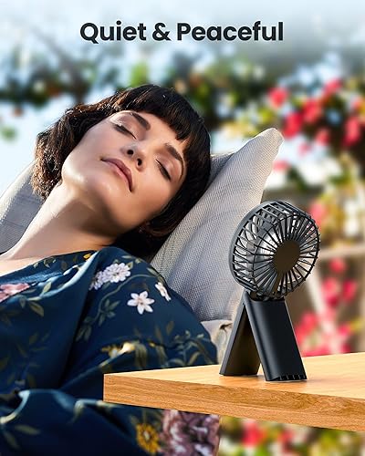 Miniatura 7 de 2 mini ventiladores portátiles plegables de mano USB recargable ventilador personal cuello escritorio 4 velocidades 3 en 1 mini ventilador de mano