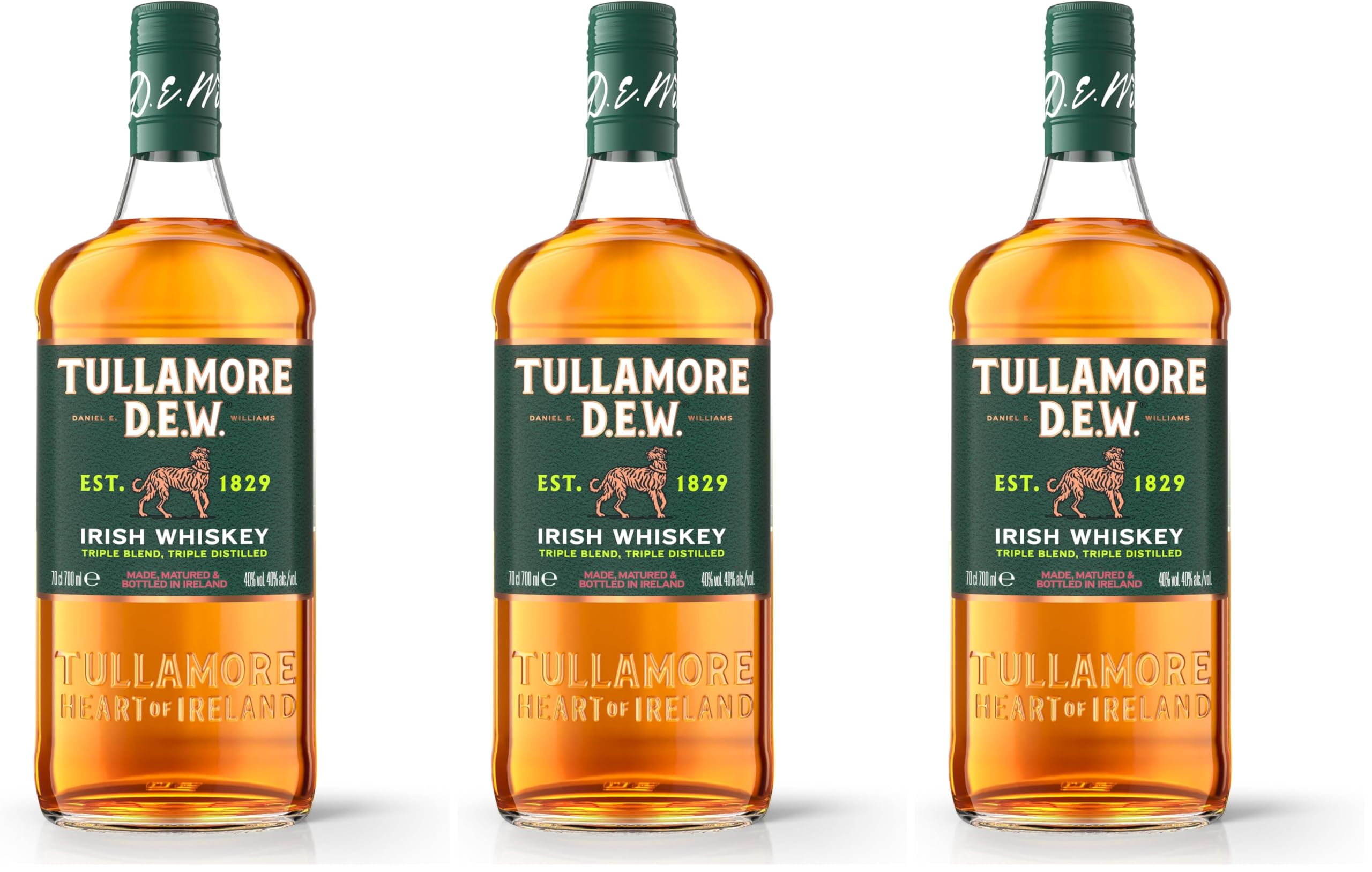 Tullamore DEW Whiskey Irlandés Triple mezcla, 1l (Paquete de 3)
