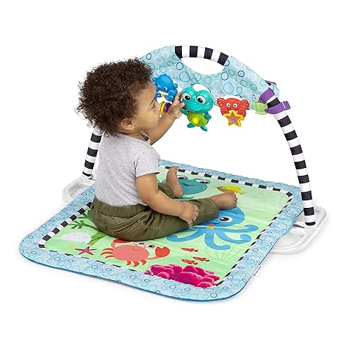 Miniatura 4 de Baby Einstein Neptune's Discovery Reef Baby Tummy Time - Barra de juguetes para gimnasio con tapete suave y cómodo, 65 melodías y canciones y