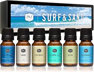 P&J Fragrance Oil Surf & Sand Set | Salty Sea, Sand, Coconut, Island Life, Aloe, Seashore Candle Scents for Candle Making, Freshie Scents, Soap Making Supplies, Diffuser Oil Scents