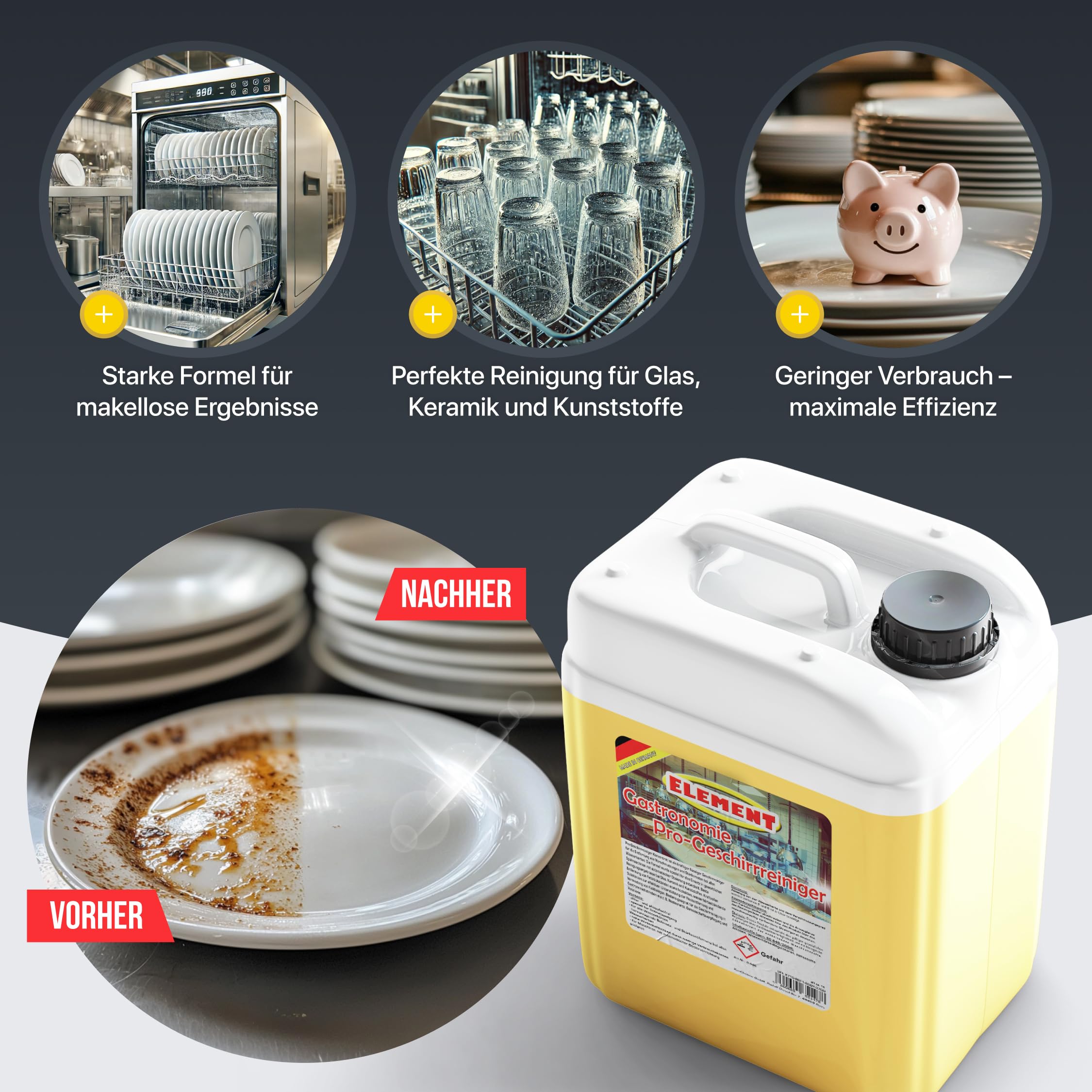Element Geschirrreiniger für gewerbliche Spülmaschinen flüssig 10 Liter | Maschinenspülmittel Profi 10L | SET 2 Kanister a 5 Liter | Geschirrreiniger ohne Chlor | Geschirrspülmittel Gastro |