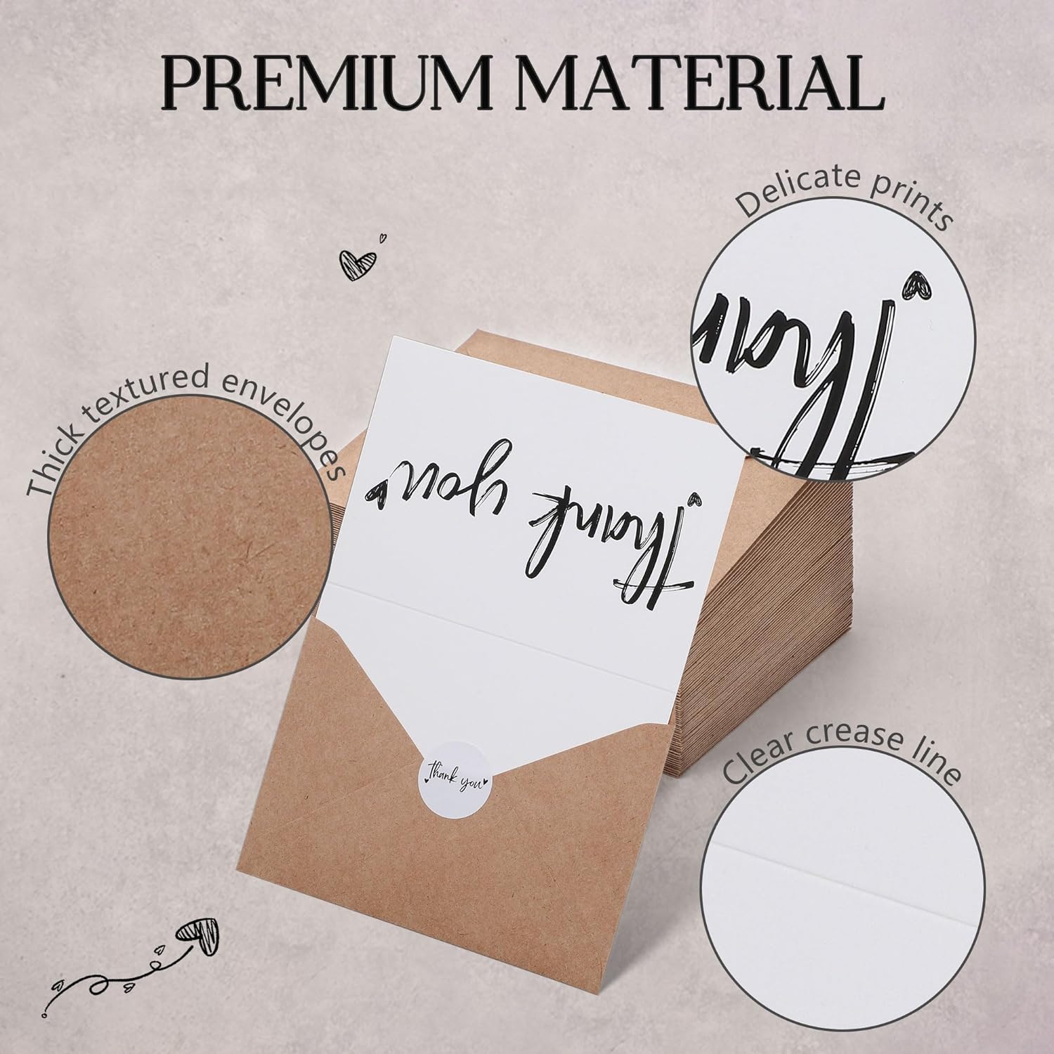 100 Thank You Cards 4x6 Inch, with 100 Kraft Envelopes and 120 Stickers, Minimalistic and Professional Looking for Business Wedding Graduation Baby Shower Bridal Shower - Image 4