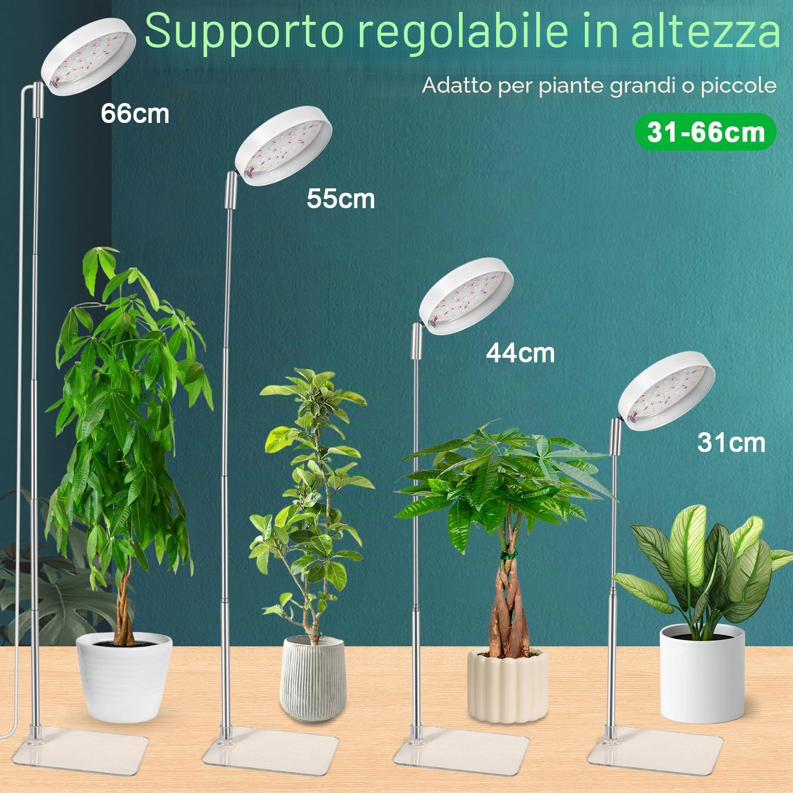 Lampada per Piante, Luce a LED per Piante da Interno 3050K con Timer 3/9/12H, 10 Livelli di Luminosità, 3 Modalità di Luce, per Lampada di Crescita a Spettro Completo di Piccole Piantes(Bianca)