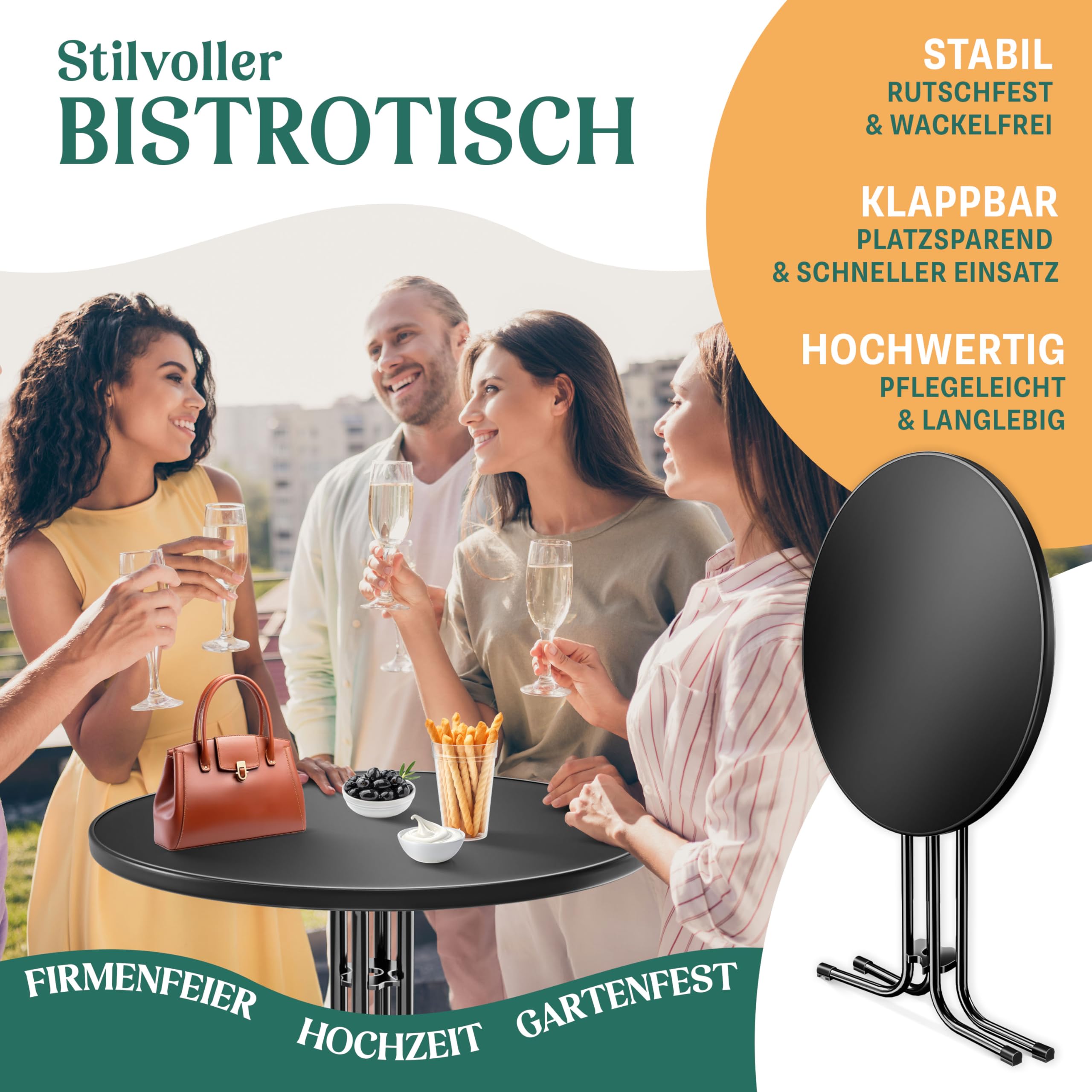 KESSER® Gastro Stehtisch klappbar Bistrotisch | Pulverbeschichtete Edelstahlplatte | höhenverstellbare Füße | Partytisch Tisch Ø 70cm | In- & Outdoor | Empfangstisch | Klapptisch inkl. Husse Braun