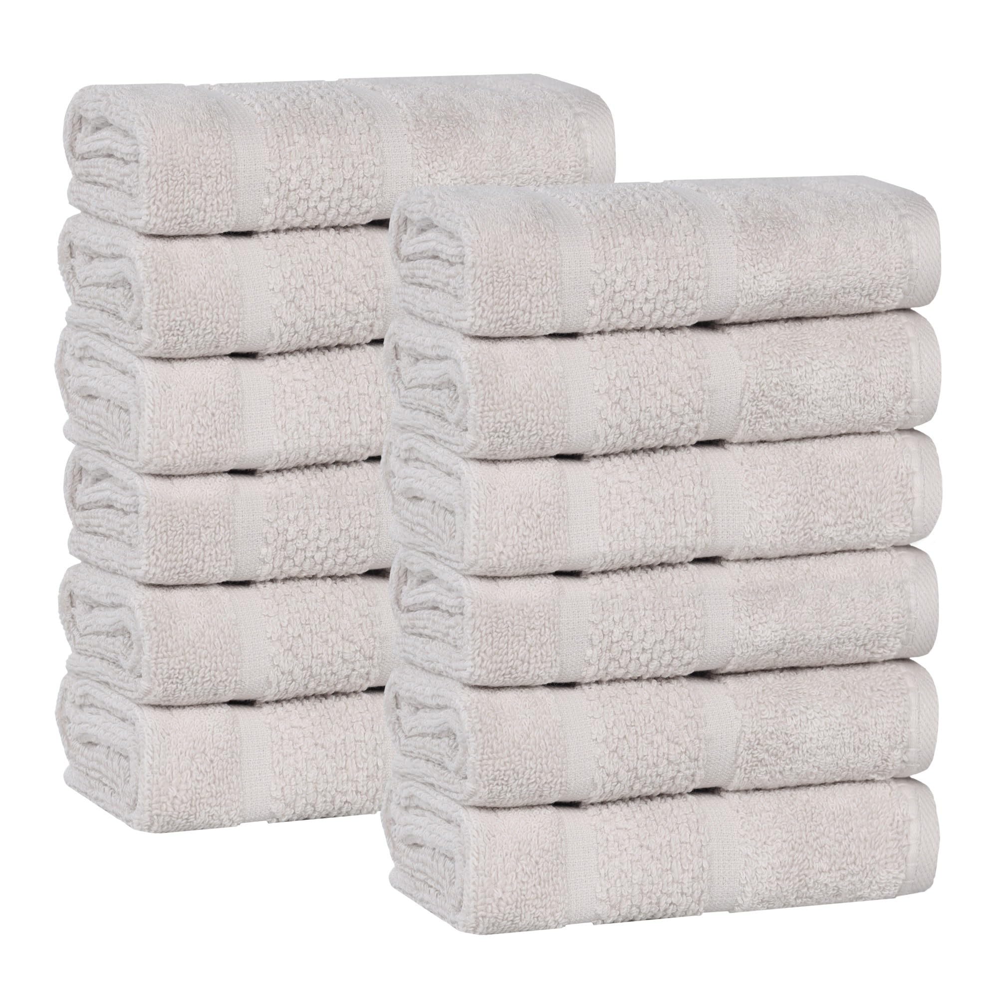 Superior Mile Smart Twist - Toallas pequeñas de algodón de peso medio, para cocina, baño, ducha, spa, felpa, secado rápido, esenciales ultrasuaves, detalle de borde, toallas faciales, juego de 12,