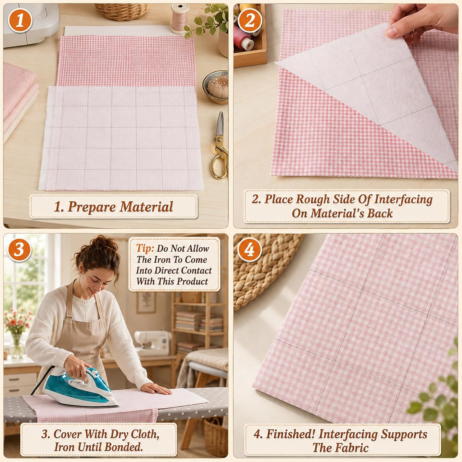 Fusible Interfacing for Sewing 2.5 Inch Grid Iron on Interfacing, White