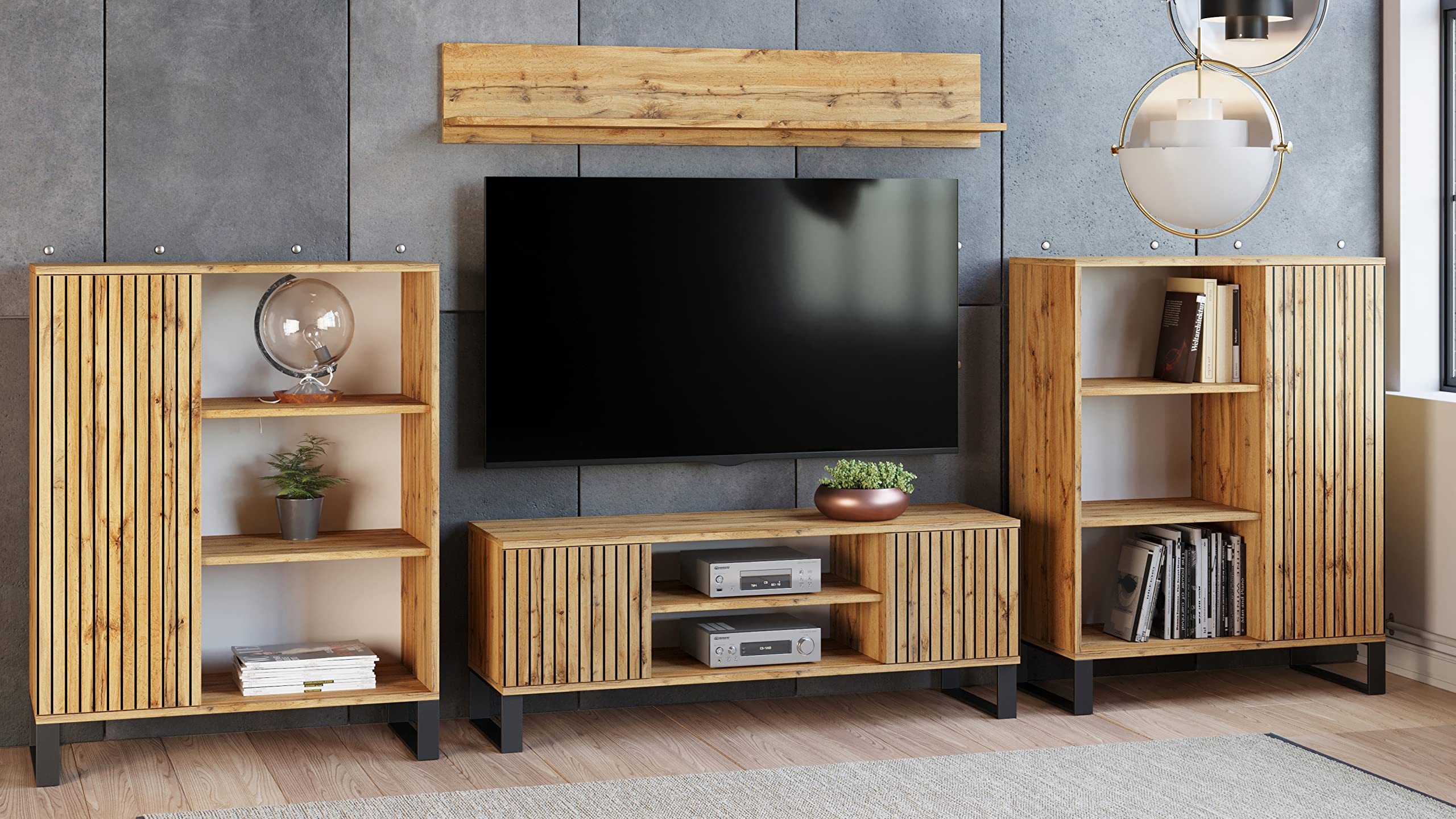 KOBI TV Schrank Focus | 135 x 40 x 49 cm | TV Tisch Industriestil | Industrial Style Fernseher Schrank | TV Möbel Wohnzimmer Schränke Fernsehtisch | RTV Unterschrank | Fernsehschrank Lowboard