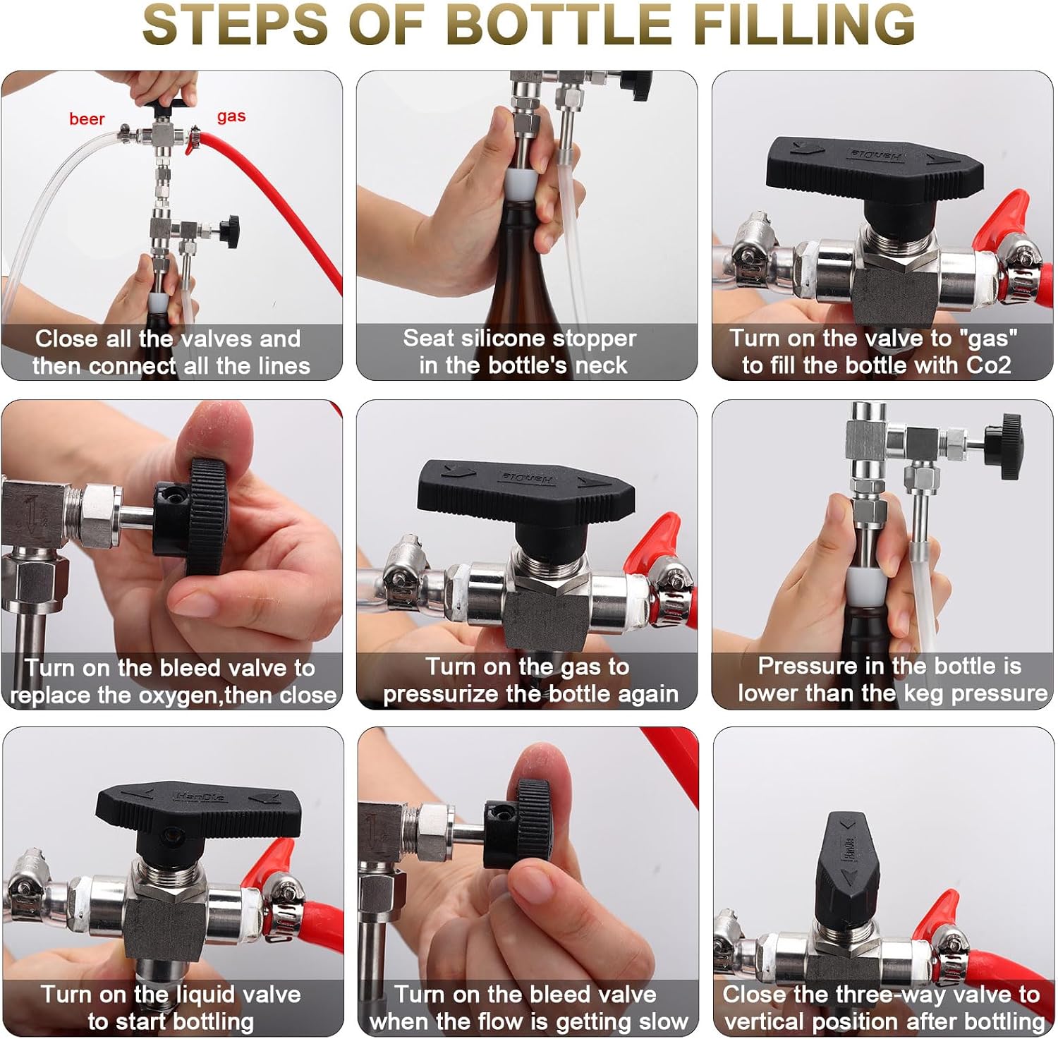 Counter Pressure Bottle Filler Stainless Steel Bottle Filler Counter Pressure Beer Bottling Wand 1/4 & 5/16 Barb Homebrew Beer Bottle Filler Hand Held Bottle Filler 3ft Hose