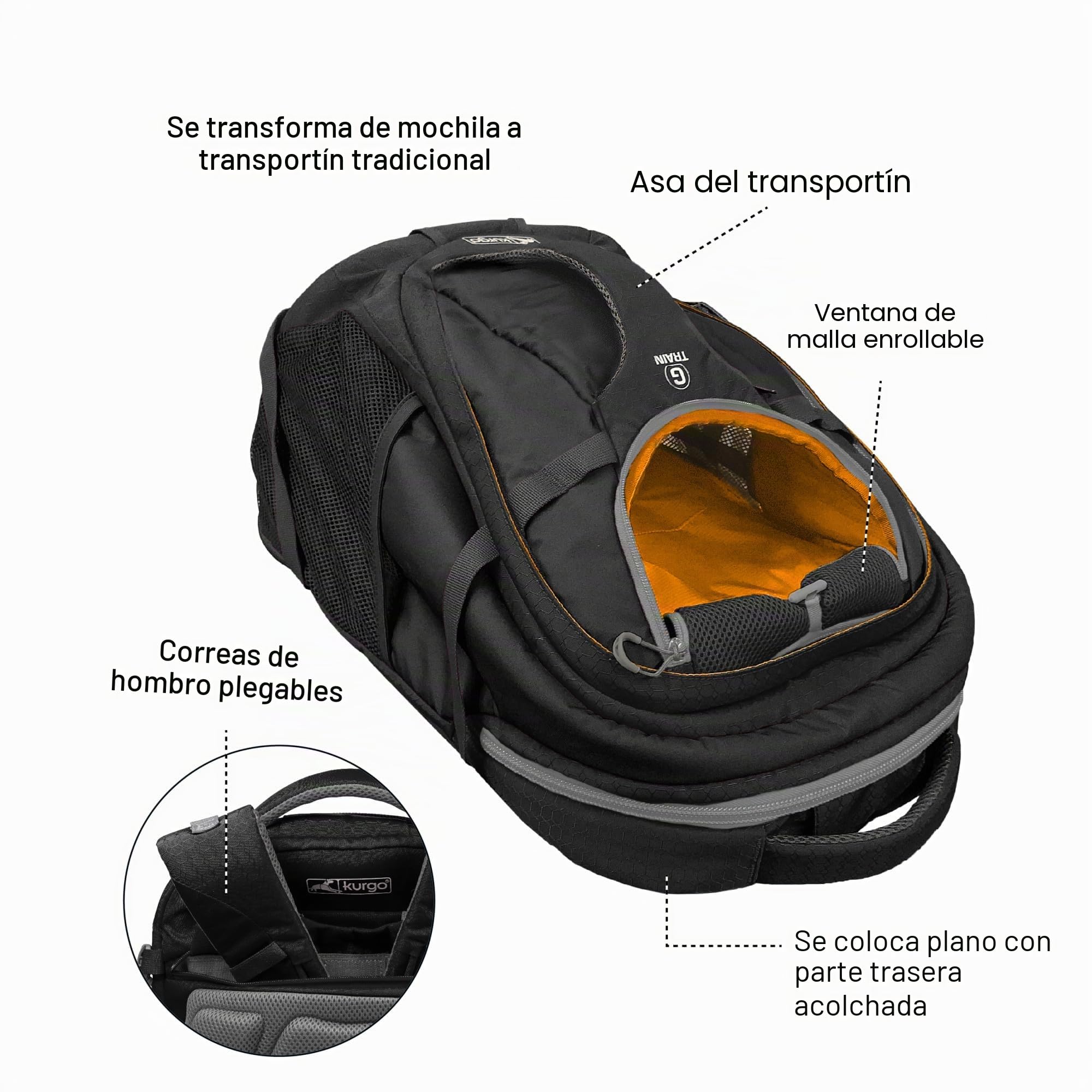 Kurgo G-Train Mochila Transportín, Negro